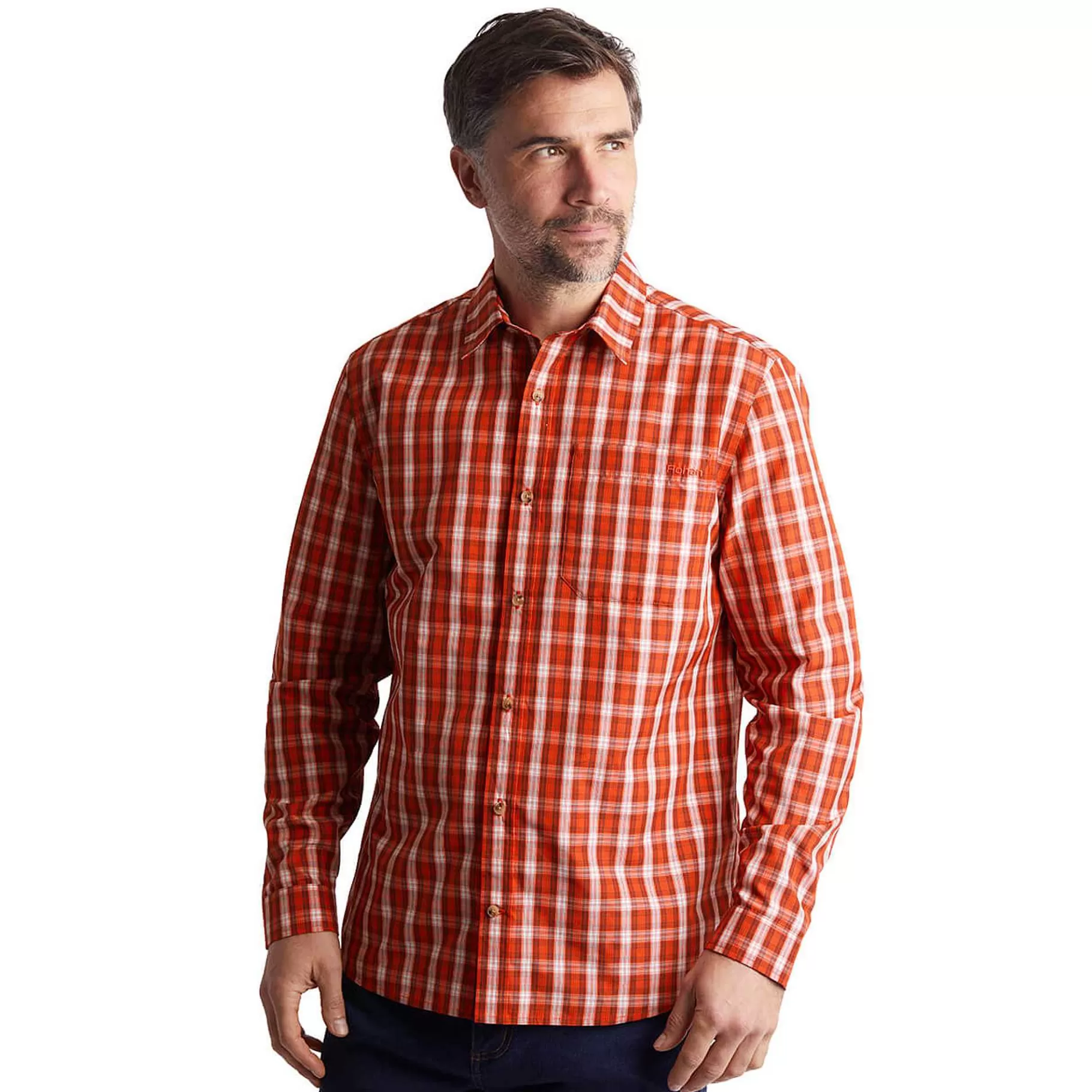 Cheap Rohan Men'S Coast Long Sleeve Shirt Solar Orange/Auburn Check