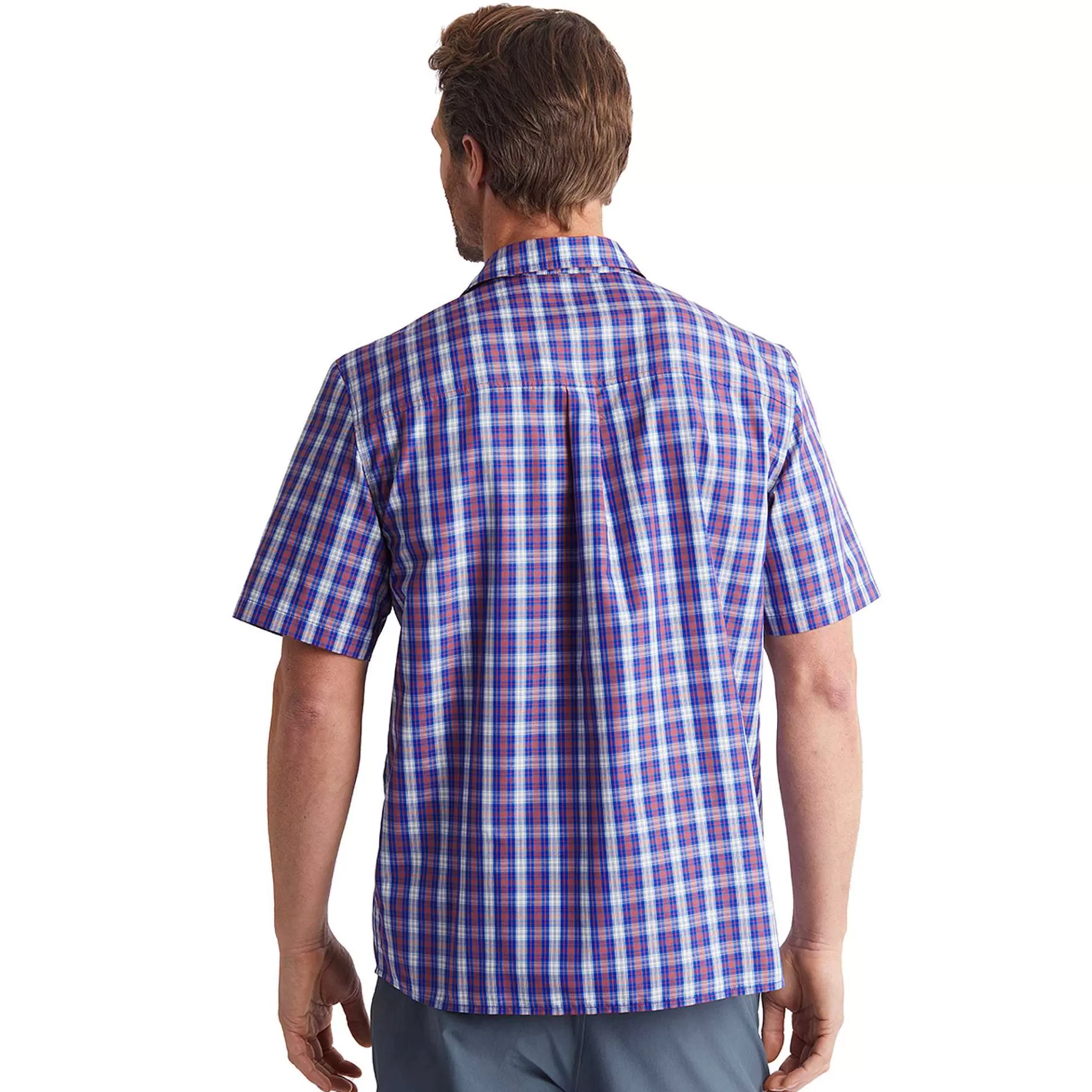 Best Sale Rohan Men'S Coast Short Sleeve Shirt Ridge Blue/Solar Orange Check