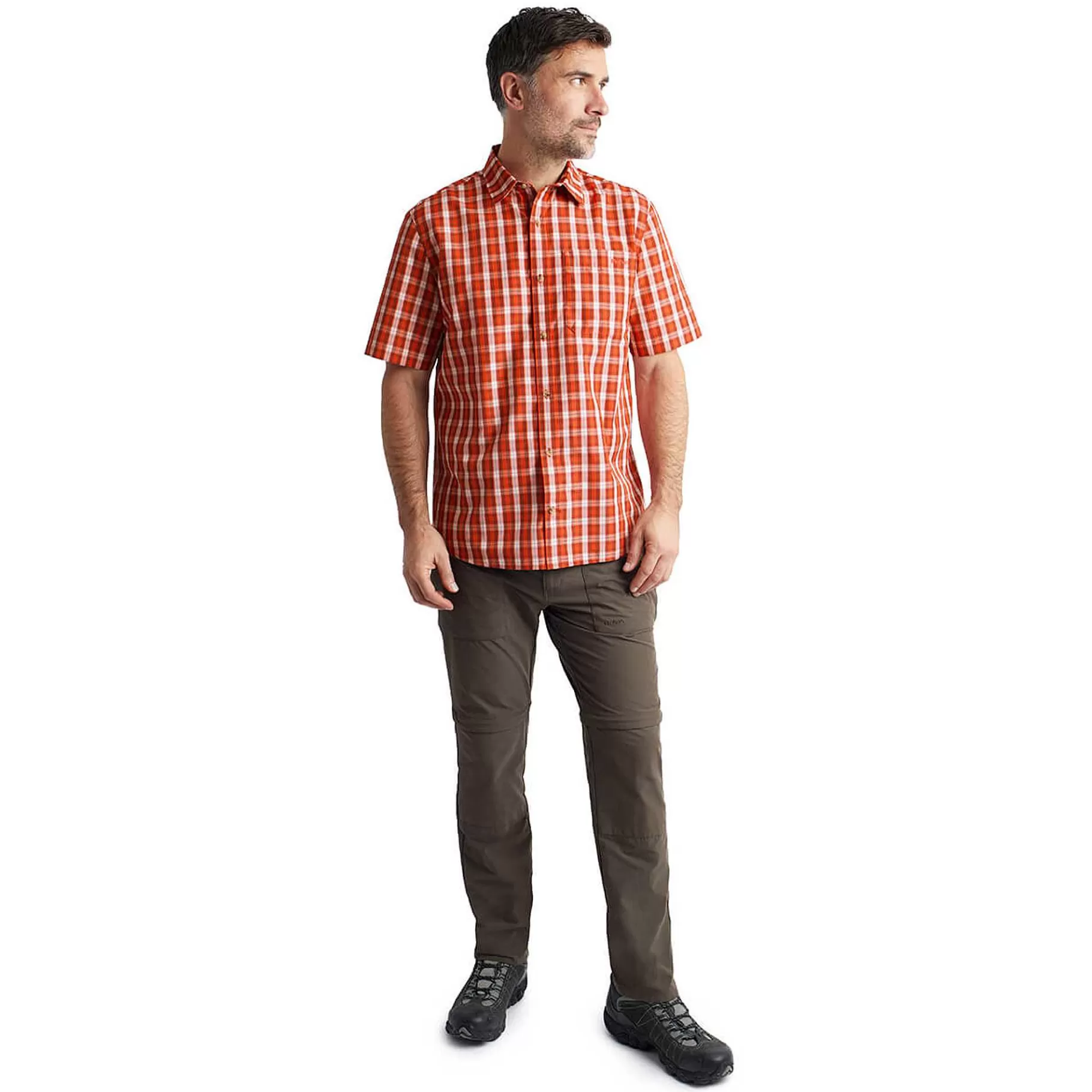 Shop Rohan Men'S Coast Short Sleeve Shirt Solar Orange/Auburn Check