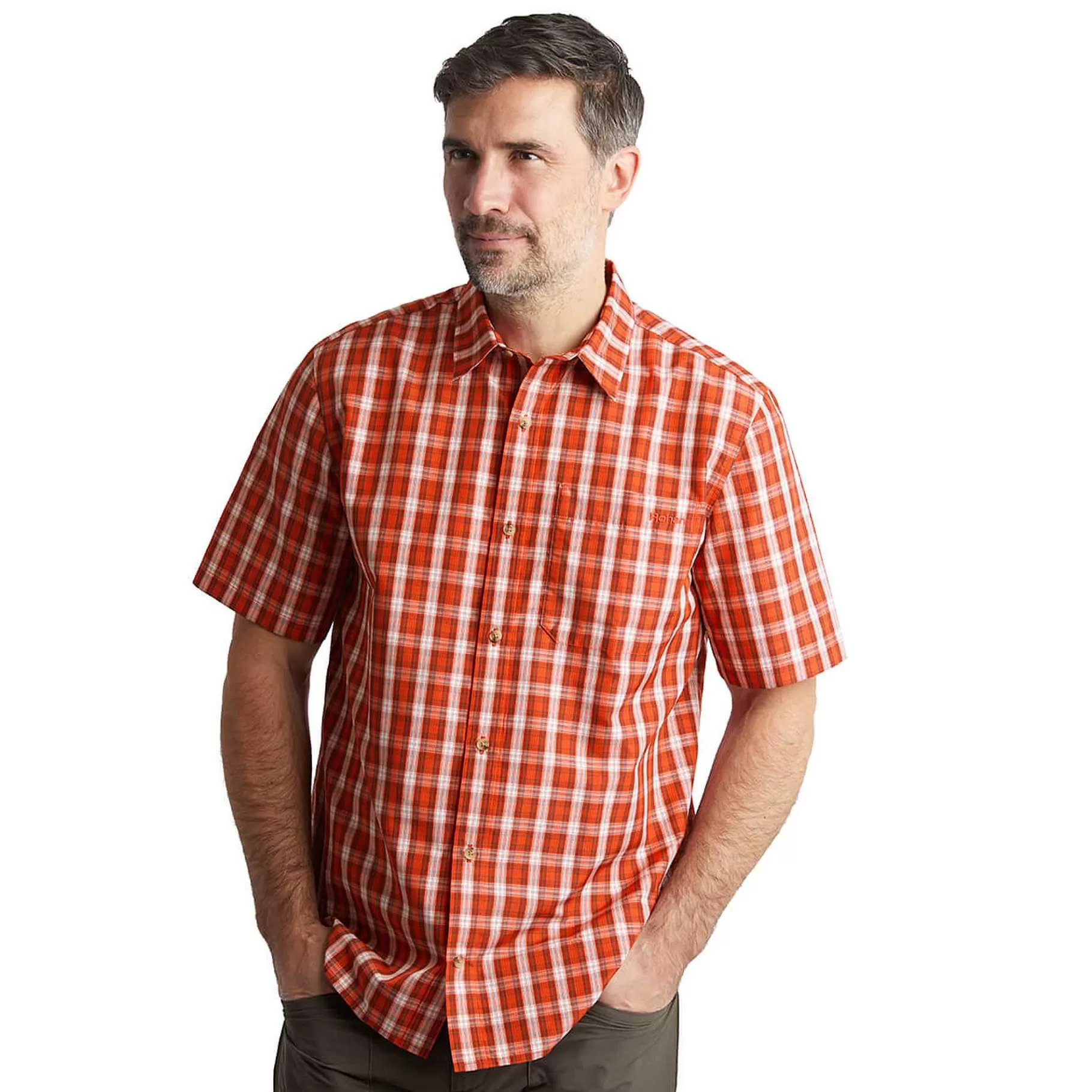 Shop Rohan Men'S Coast Short Sleeve Shirt Solar Orange/Auburn Check