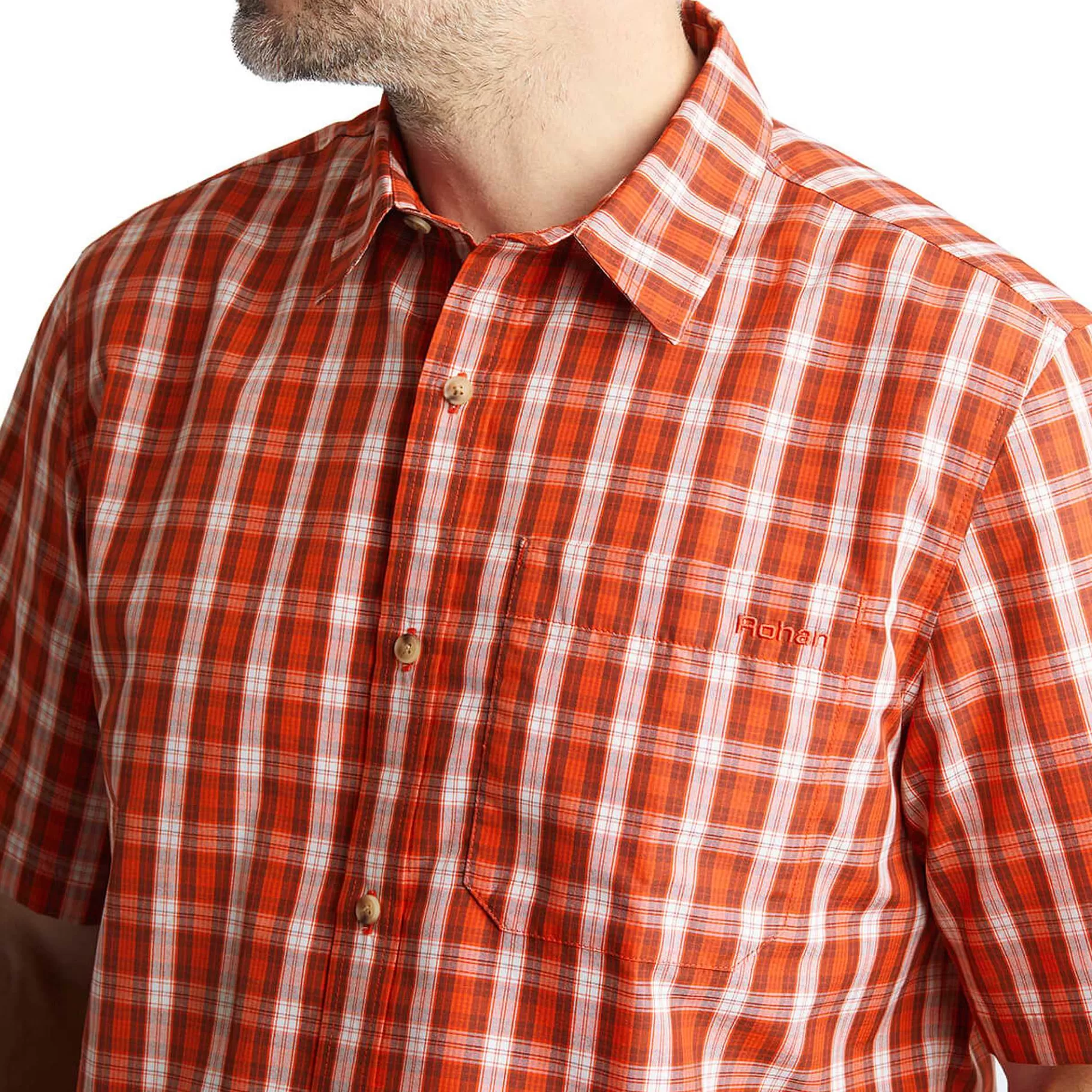 Shop Rohan Men'S Coast Short Sleeve Shirt Solar Orange/Auburn Check