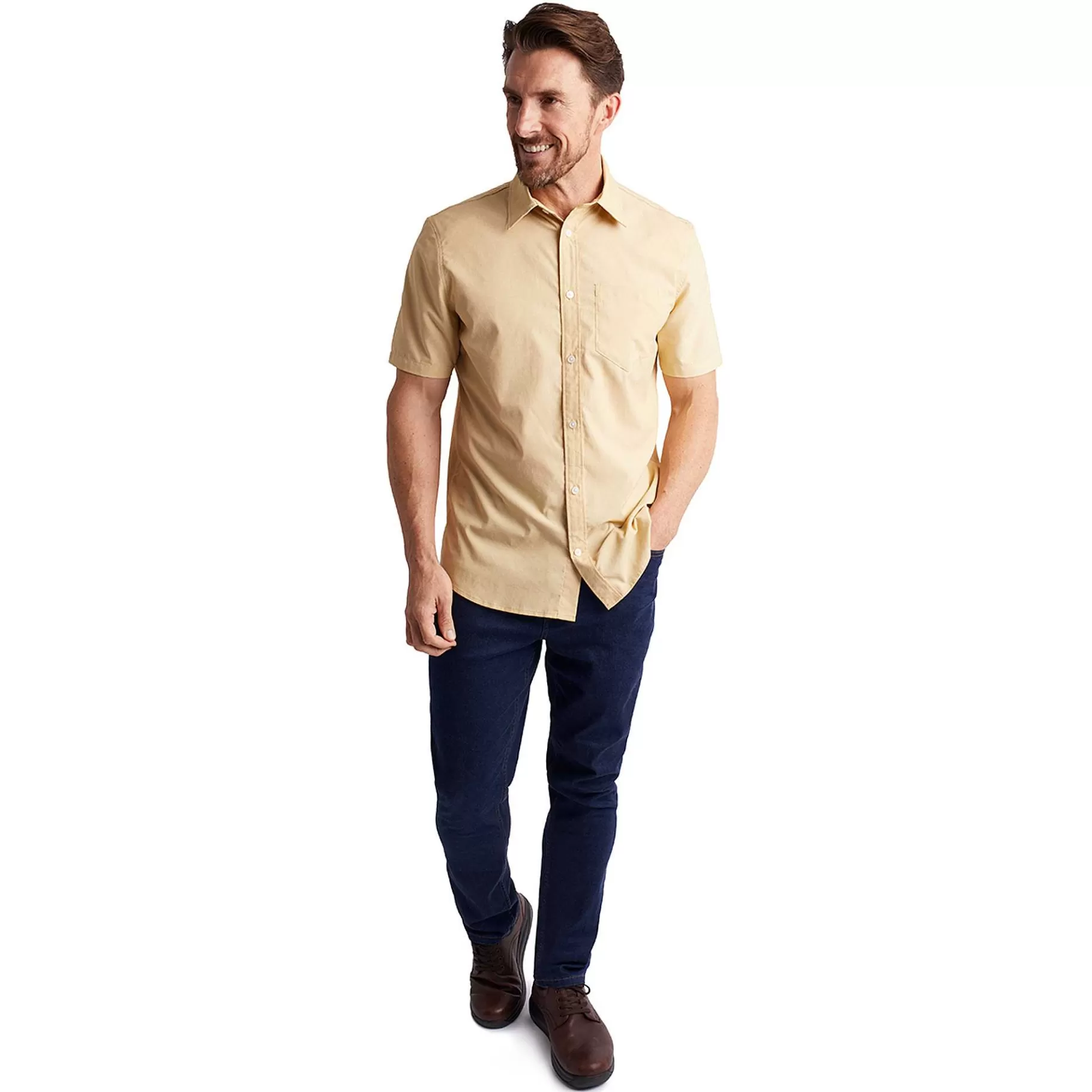 Best Sale Rohan Men'S Finchley Short Sleeve Shirt Iris Yellow Oxford