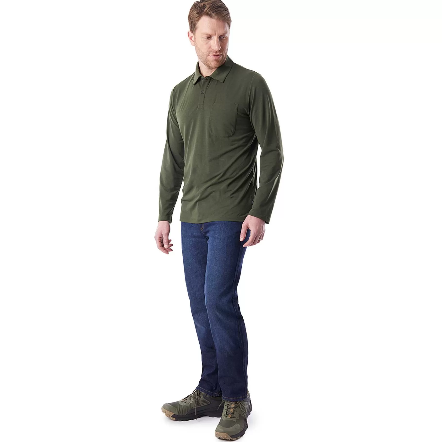 Best Rohan Men'S Global Long Sleeve Polo Conifer Green