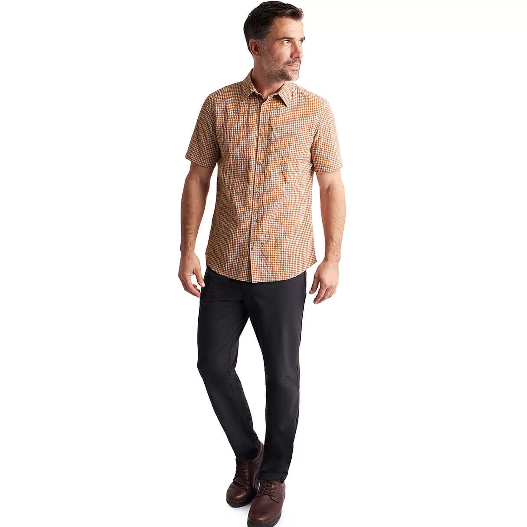 Online Rohan Men'S Isle Short Sleeve Shirt Sunset Orange Gingham