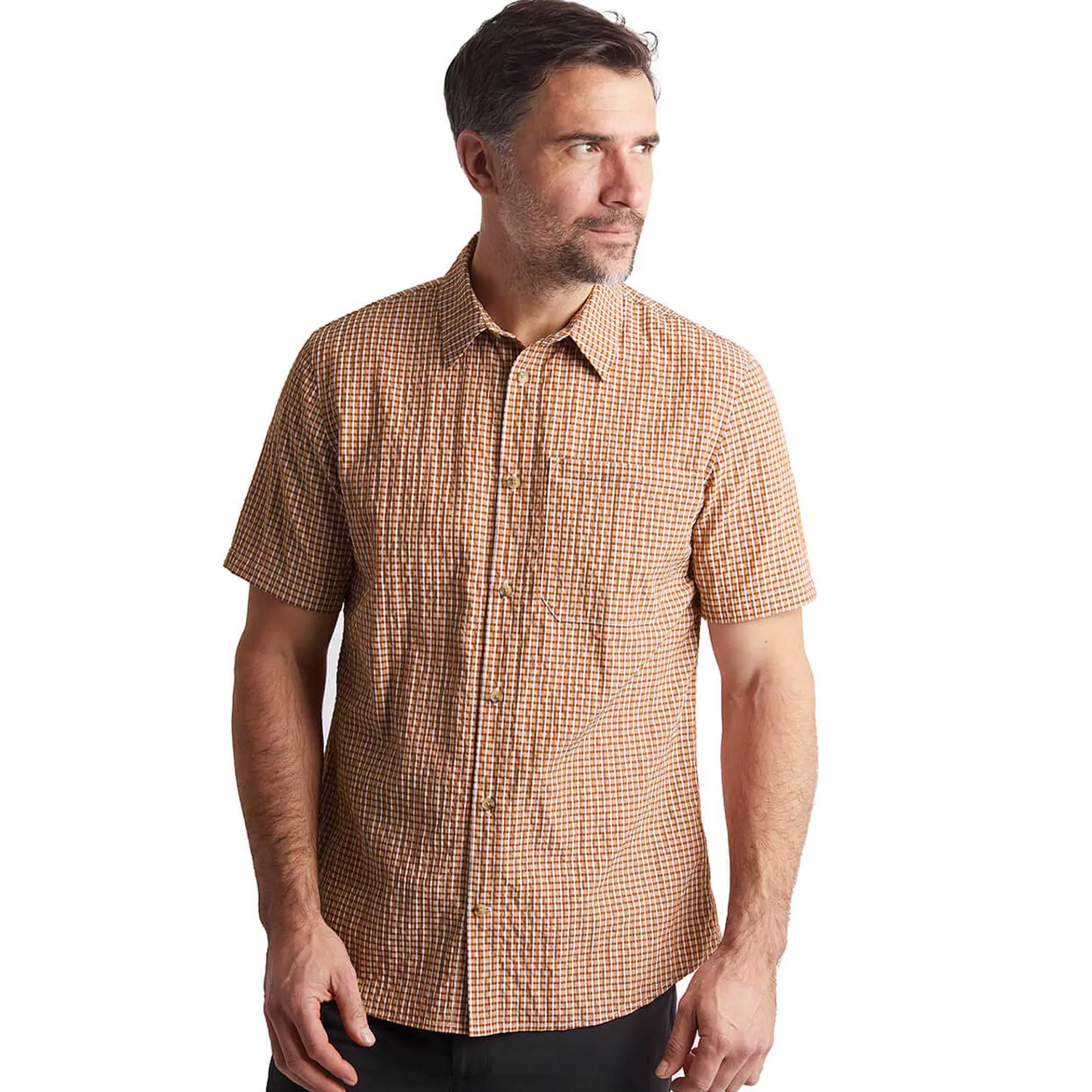 Online Rohan Men'S Isle Short Sleeve Shirt Sunset Orange Gingham
