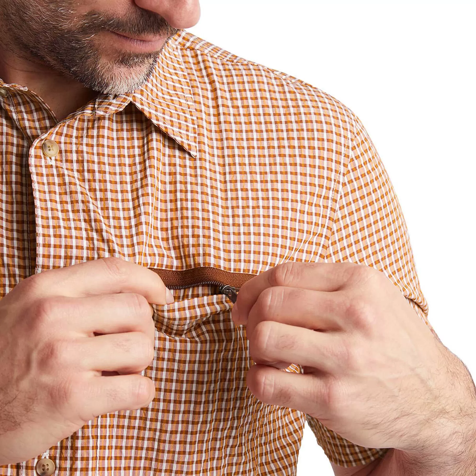 Online Rohan Men'S Isle Short Sleeve Shirt Sunset Orange Gingham
