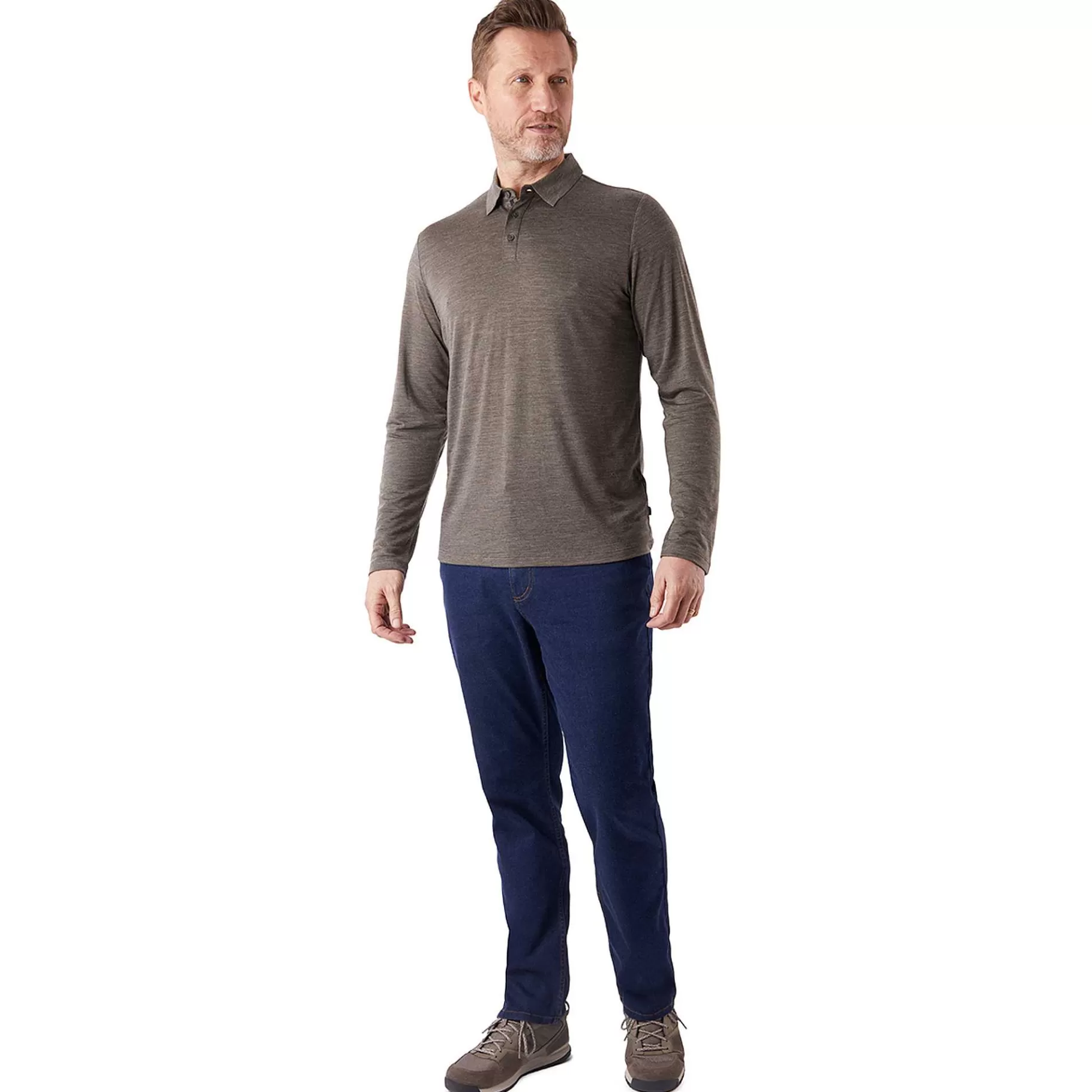 Flash Sale Rohan Men'S Merino Cool Long Sleeve Polo Dark Olive Brown Marl