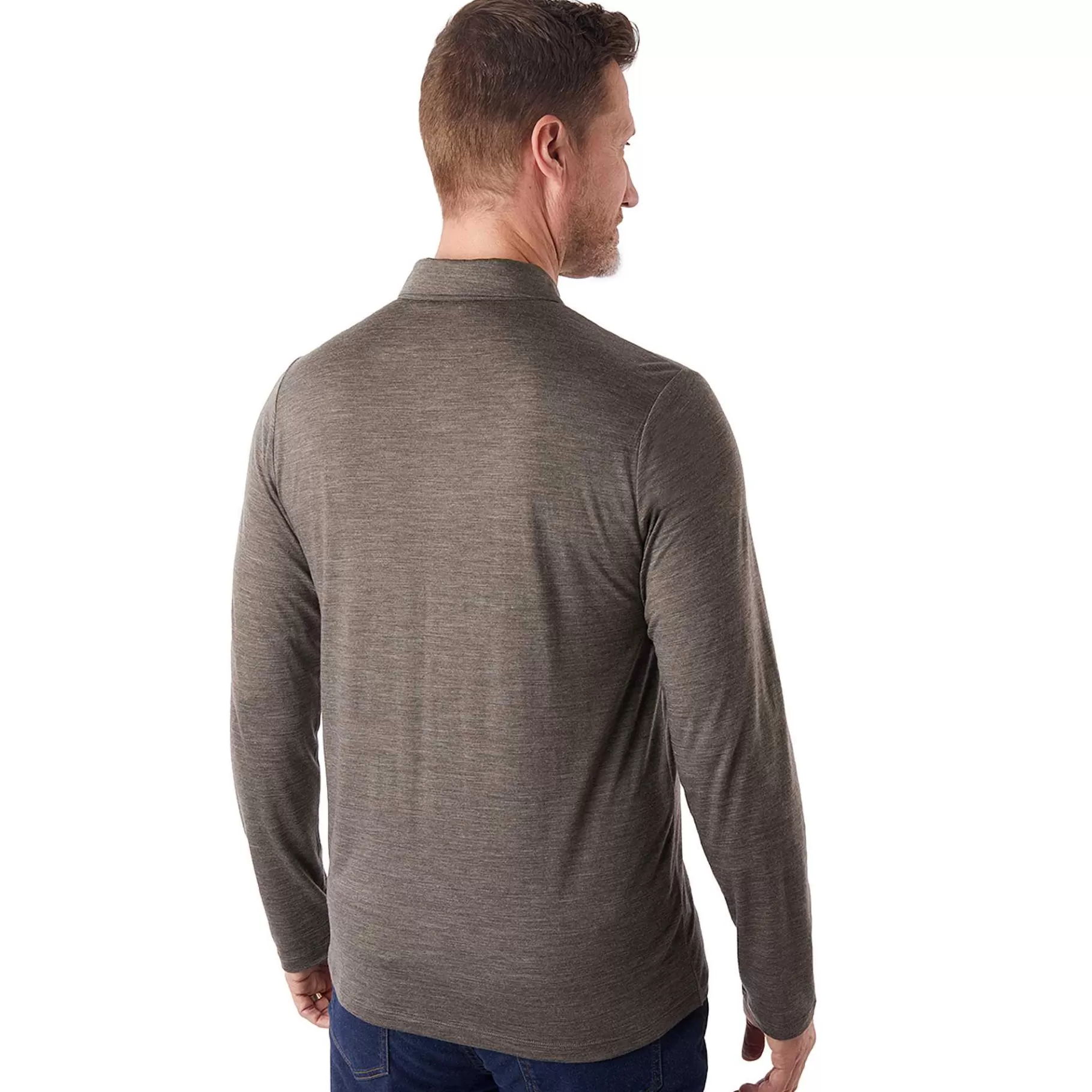 Flash Sale Rohan Men'S Merino Cool Long Sleeve Polo Dark Olive Brown Marl