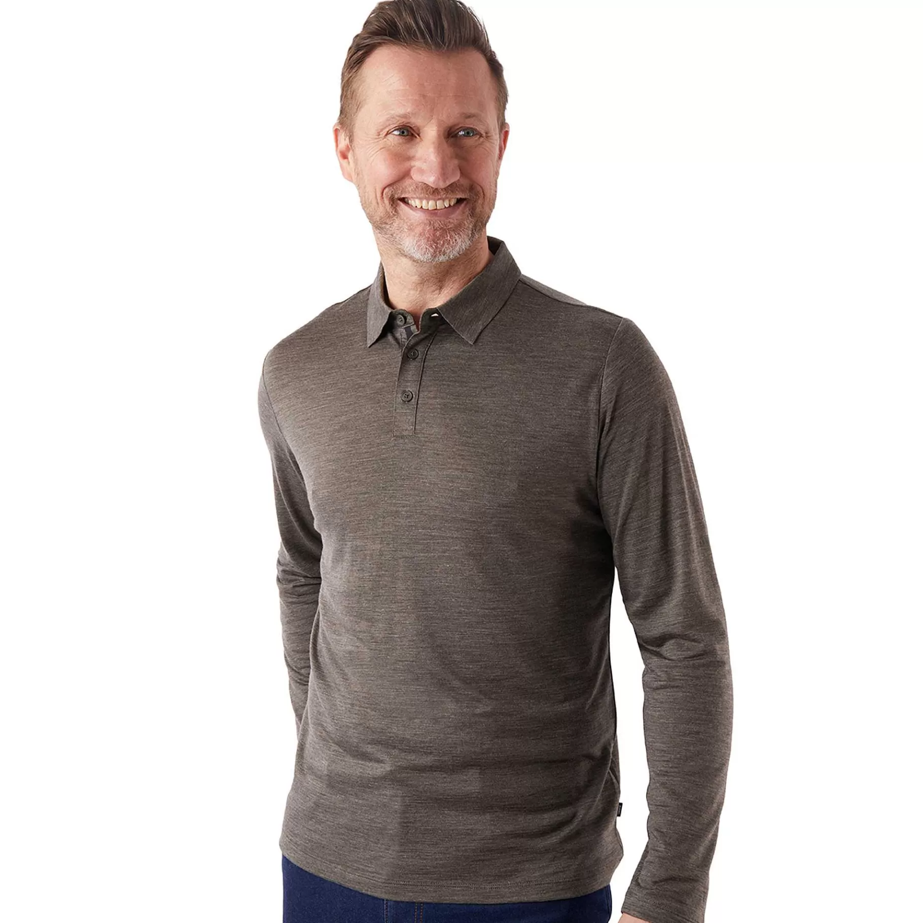 Flash Sale Rohan Men'S Merino Cool Long Sleeve Polo Dark Olive Brown Marl