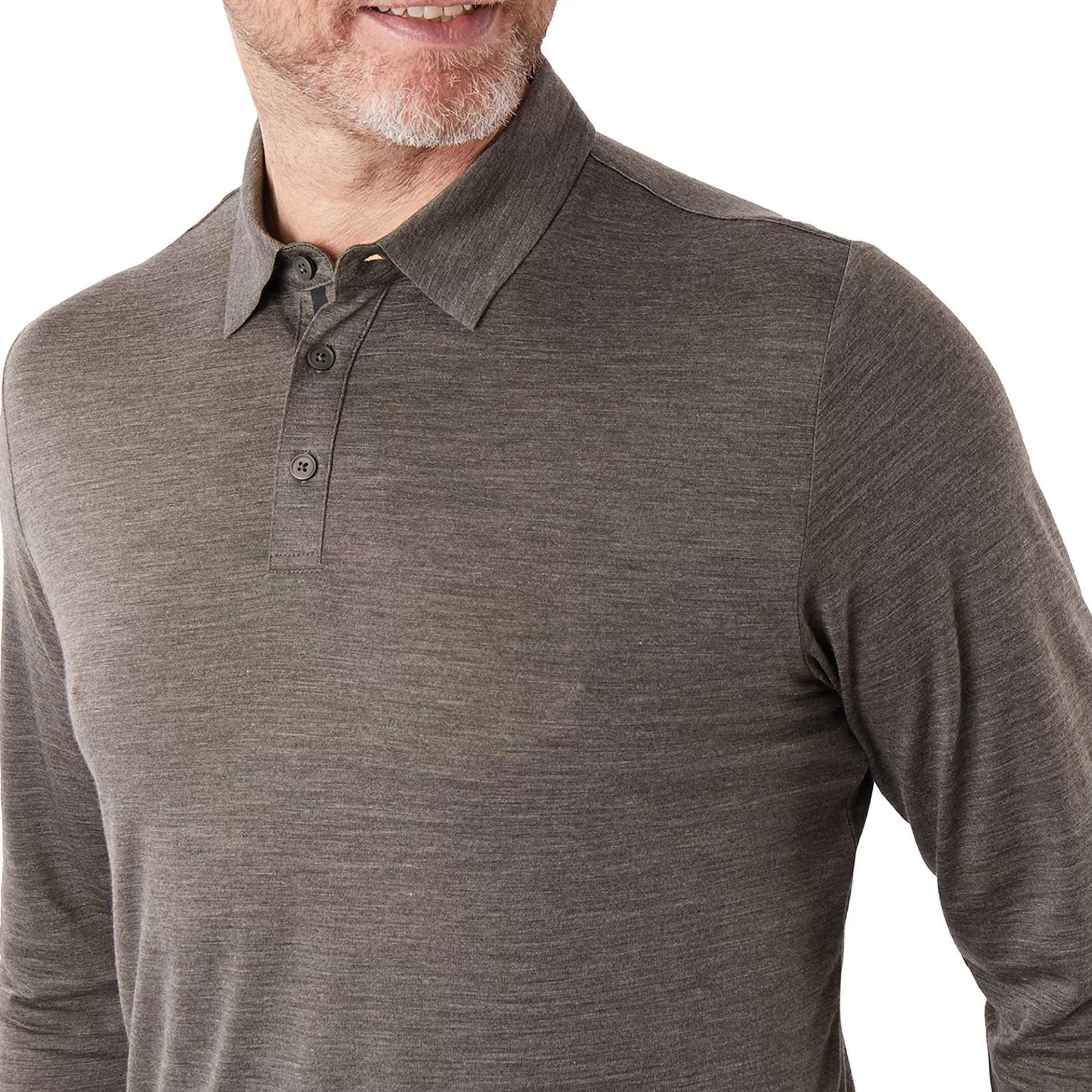 Flash Sale Rohan Men'S Merino Cool Long Sleeve Polo Dark Olive Brown Marl