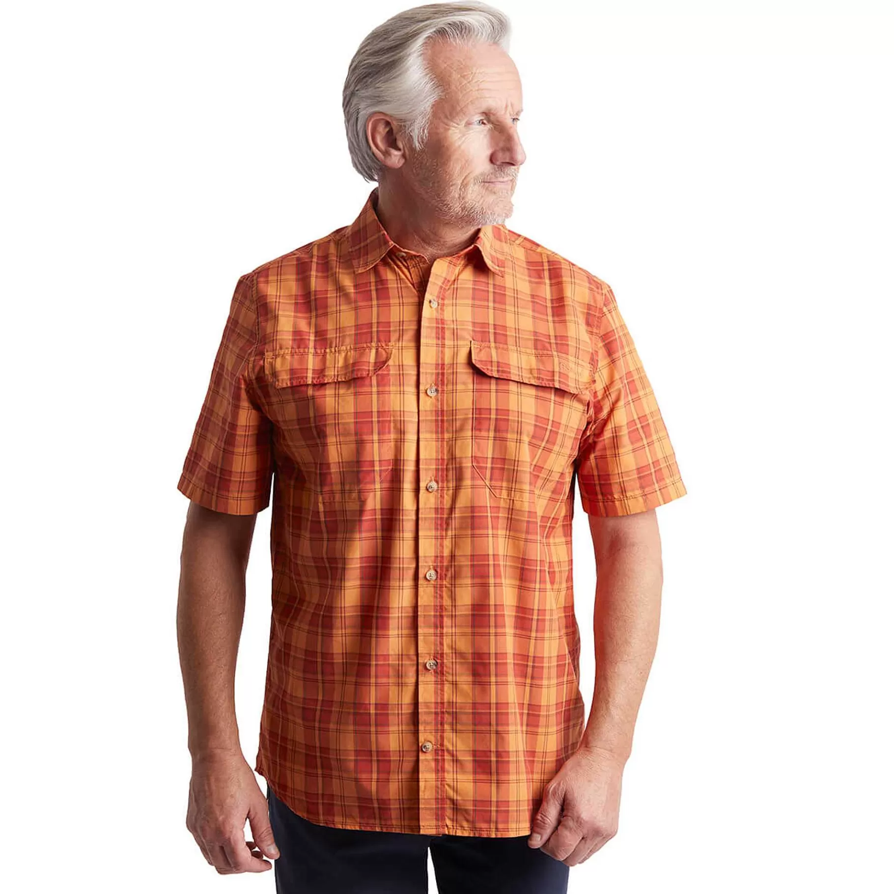 Outlet Rohan Men'S Pennine Short Sleeve Shirt Sunset Orange/Red Check