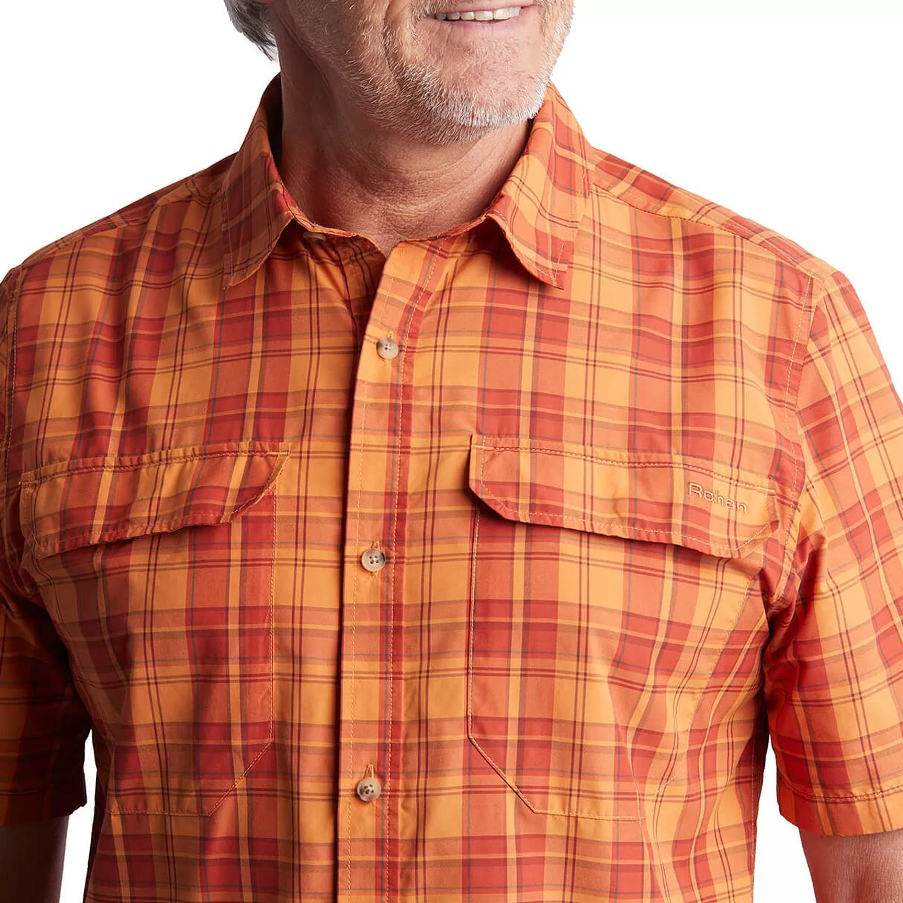 Outlet Rohan Men'S Pennine Short Sleeve Shirt Sunset Orange/Red Check