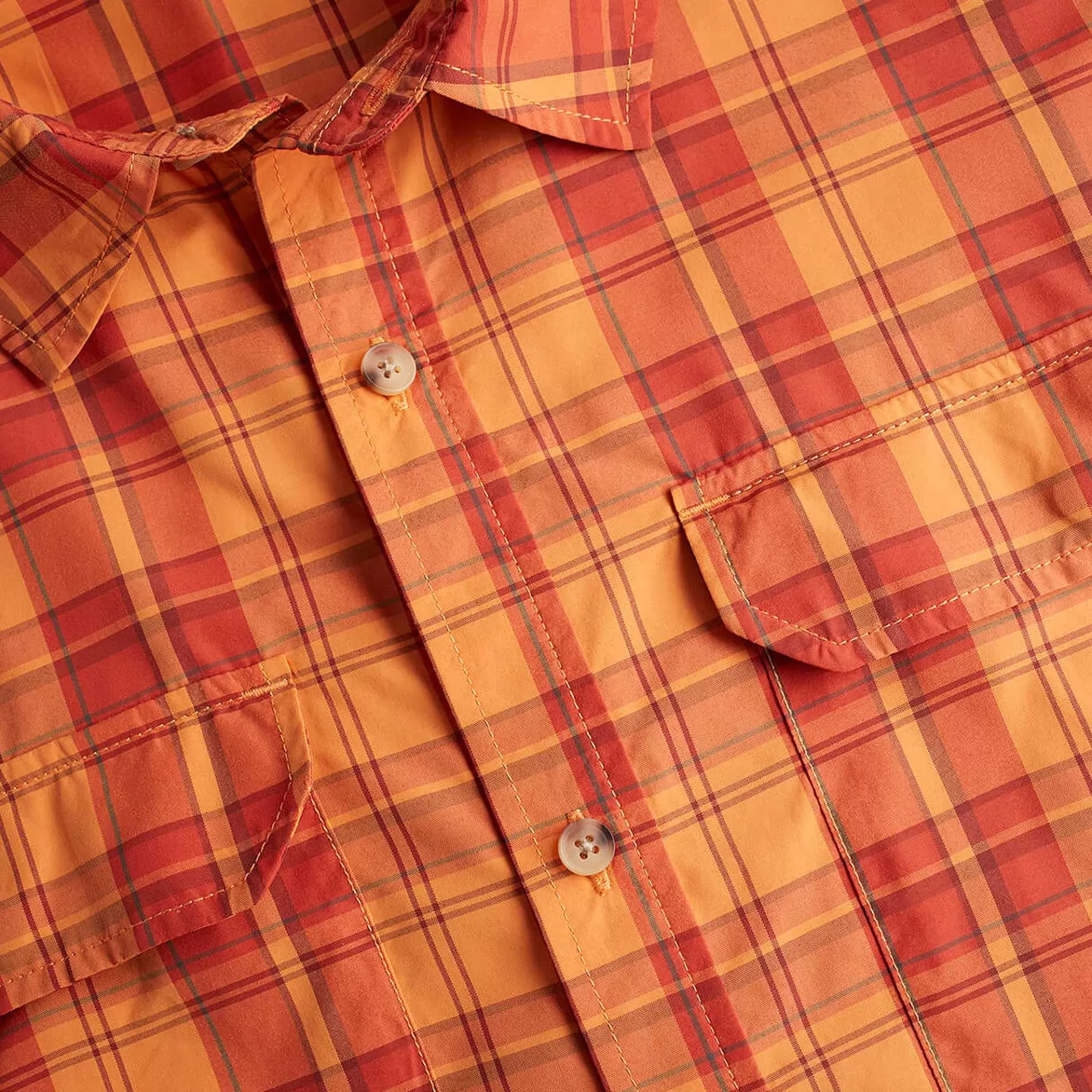 Outlet Rohan Men'S Pennine Short Sleeve Shirt Sunset Orange/Red Check