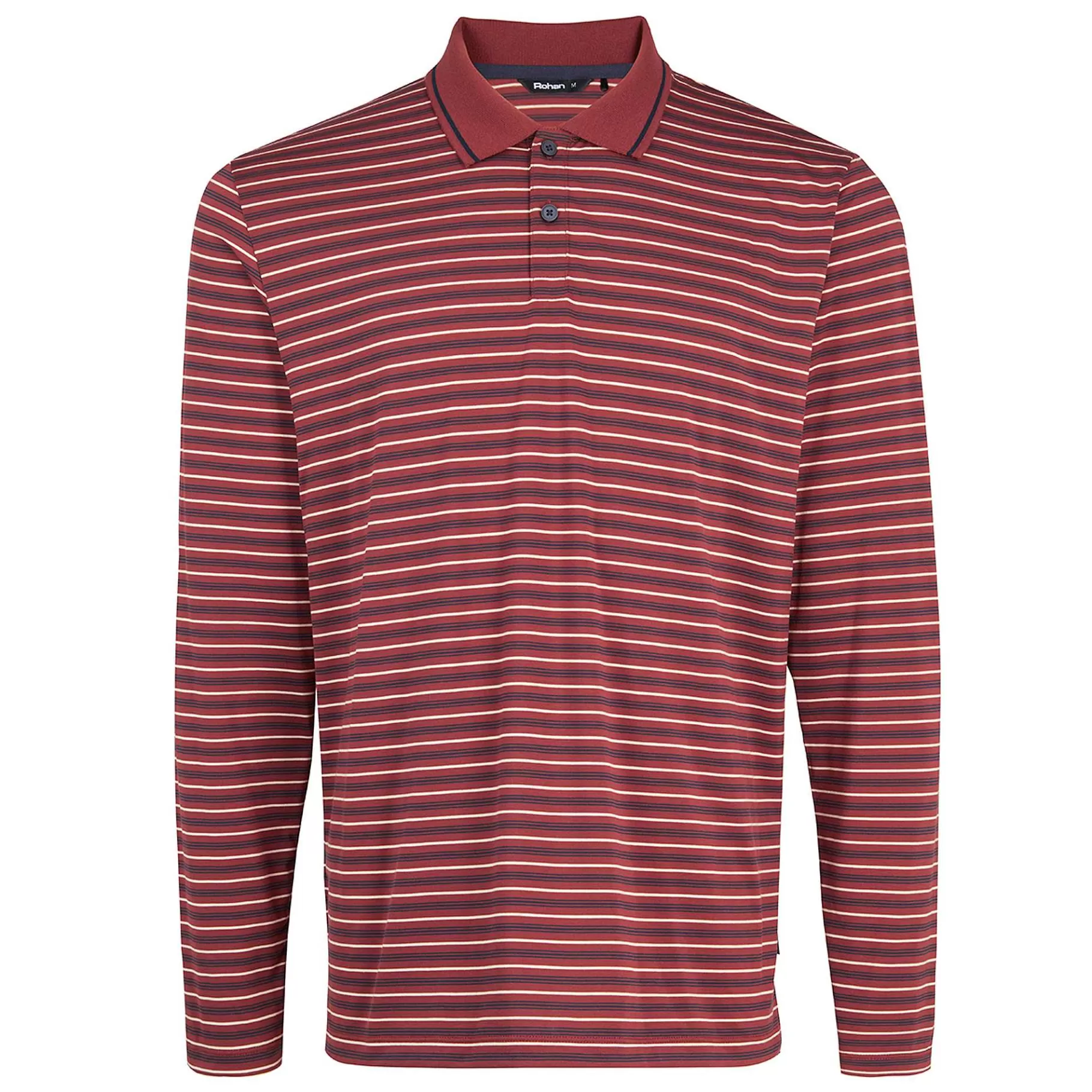 Cheap Rohan Men'S Shoreline Long Sleeve Polo Auburn Red/Navy Stripe