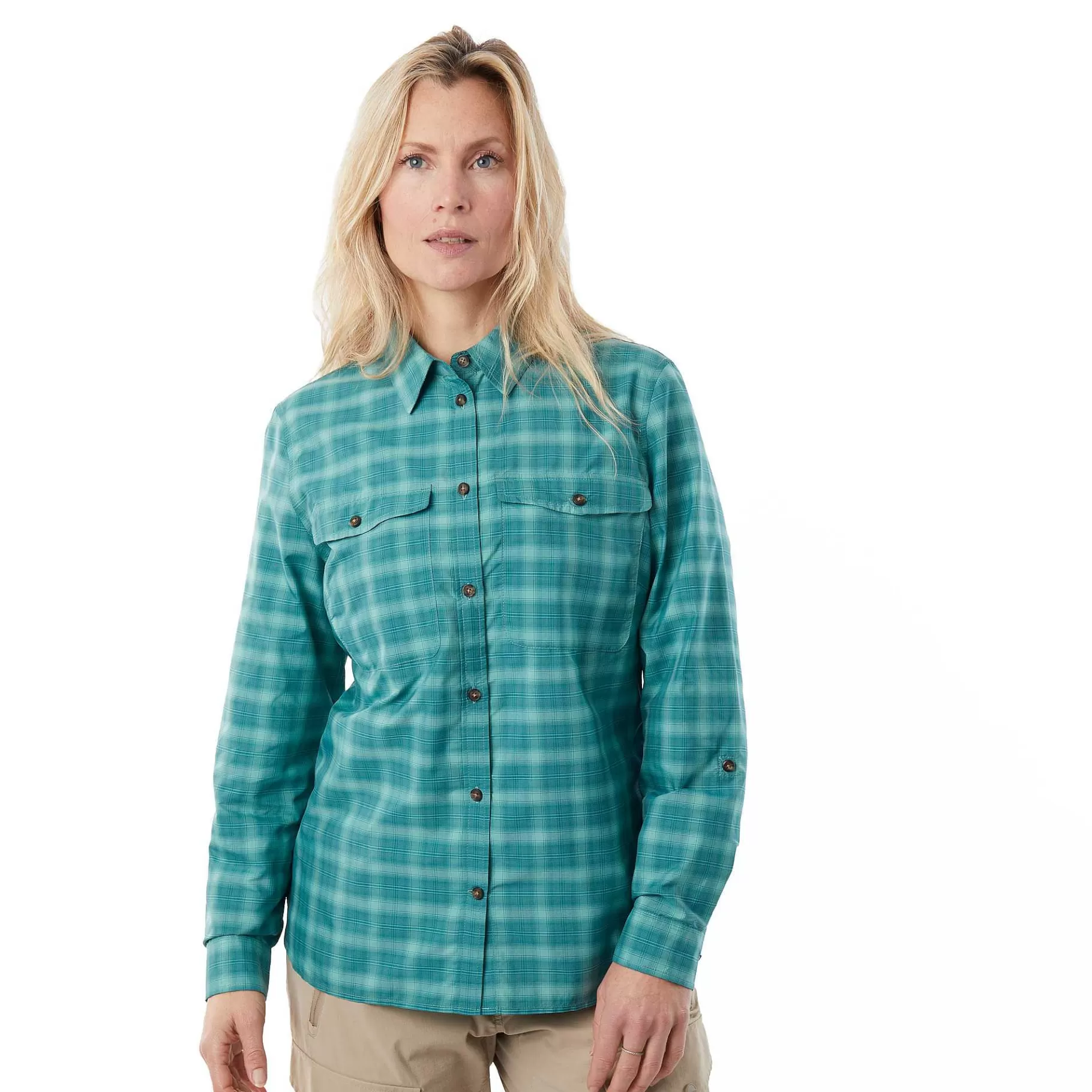 Fashion Rohan Women'S Bay Long Sleeve Shirt Glacier Green Check