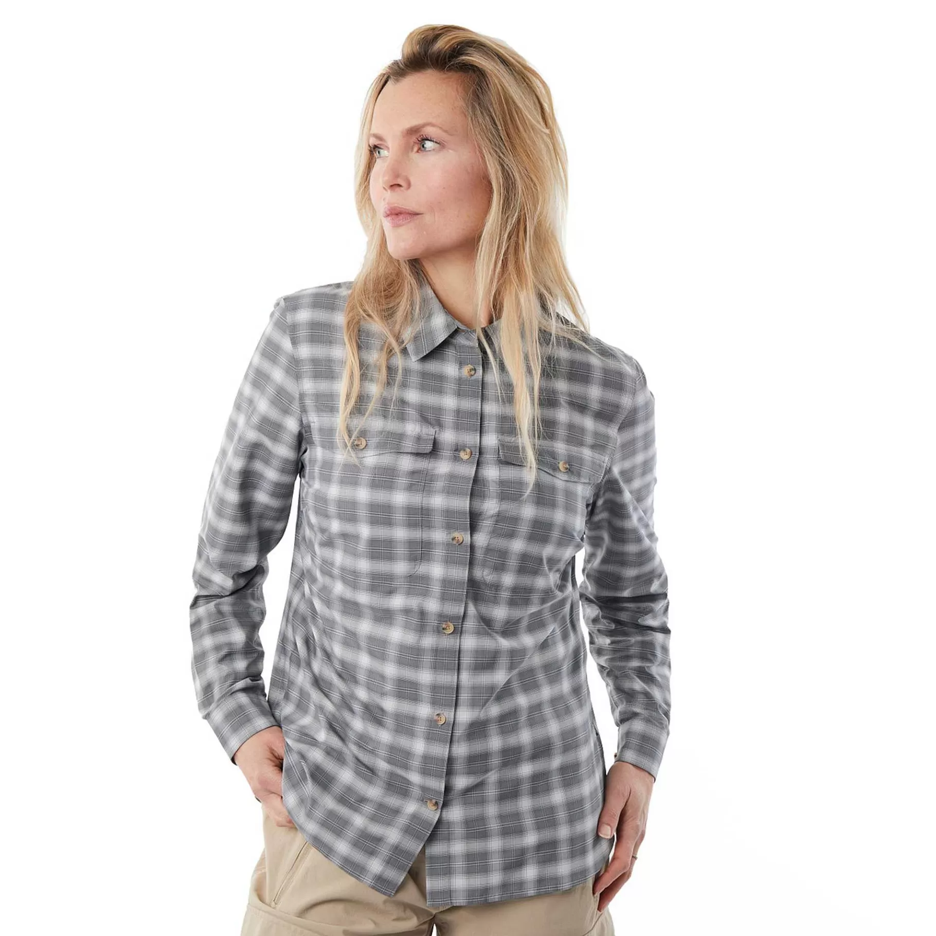 Flash Sale Rohan Women'S Bay Long Sleeve Shirt Grey Rock Check