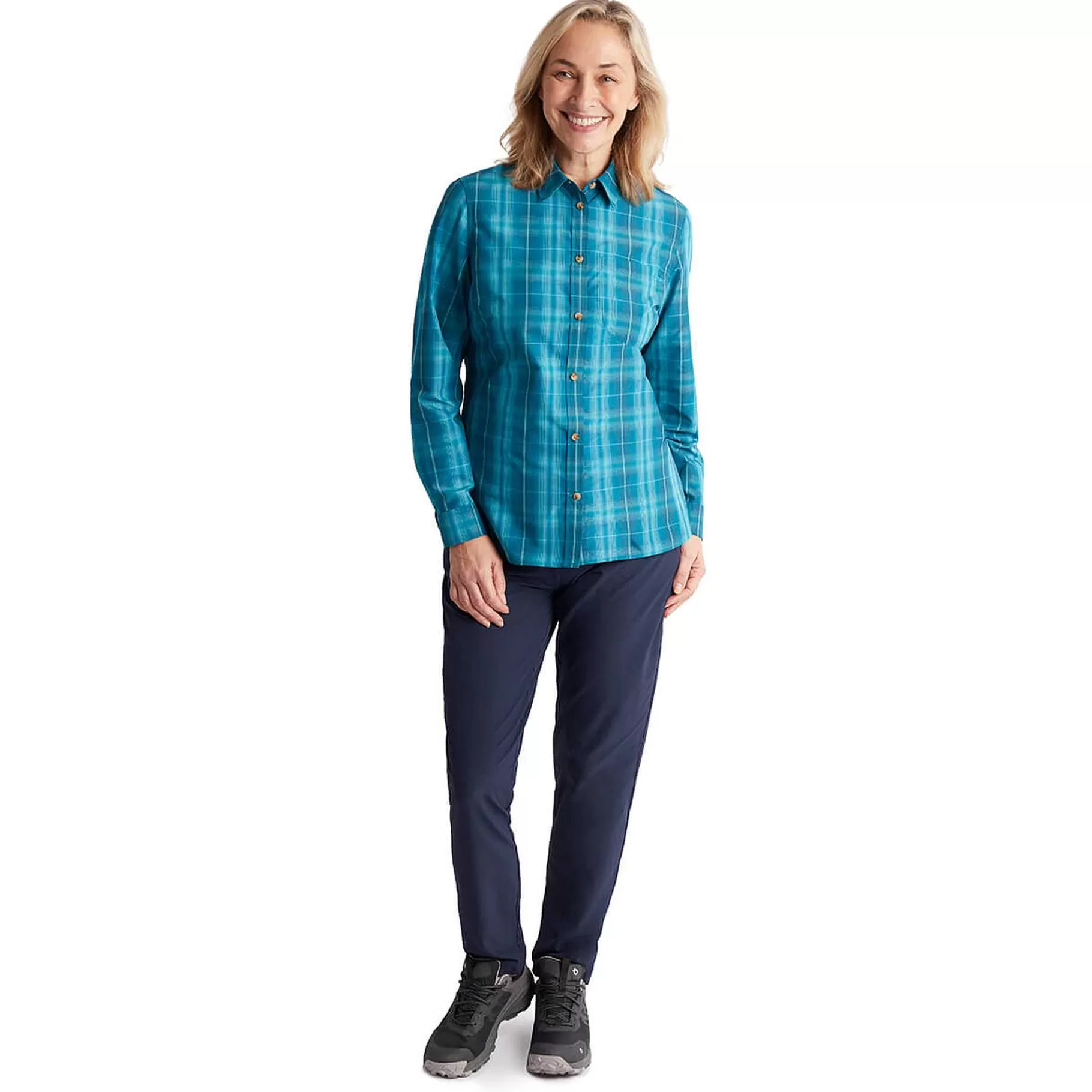 Outlet Rohan Women'S Coast Long Sleeve Shirt Deep Teal/Cove Check