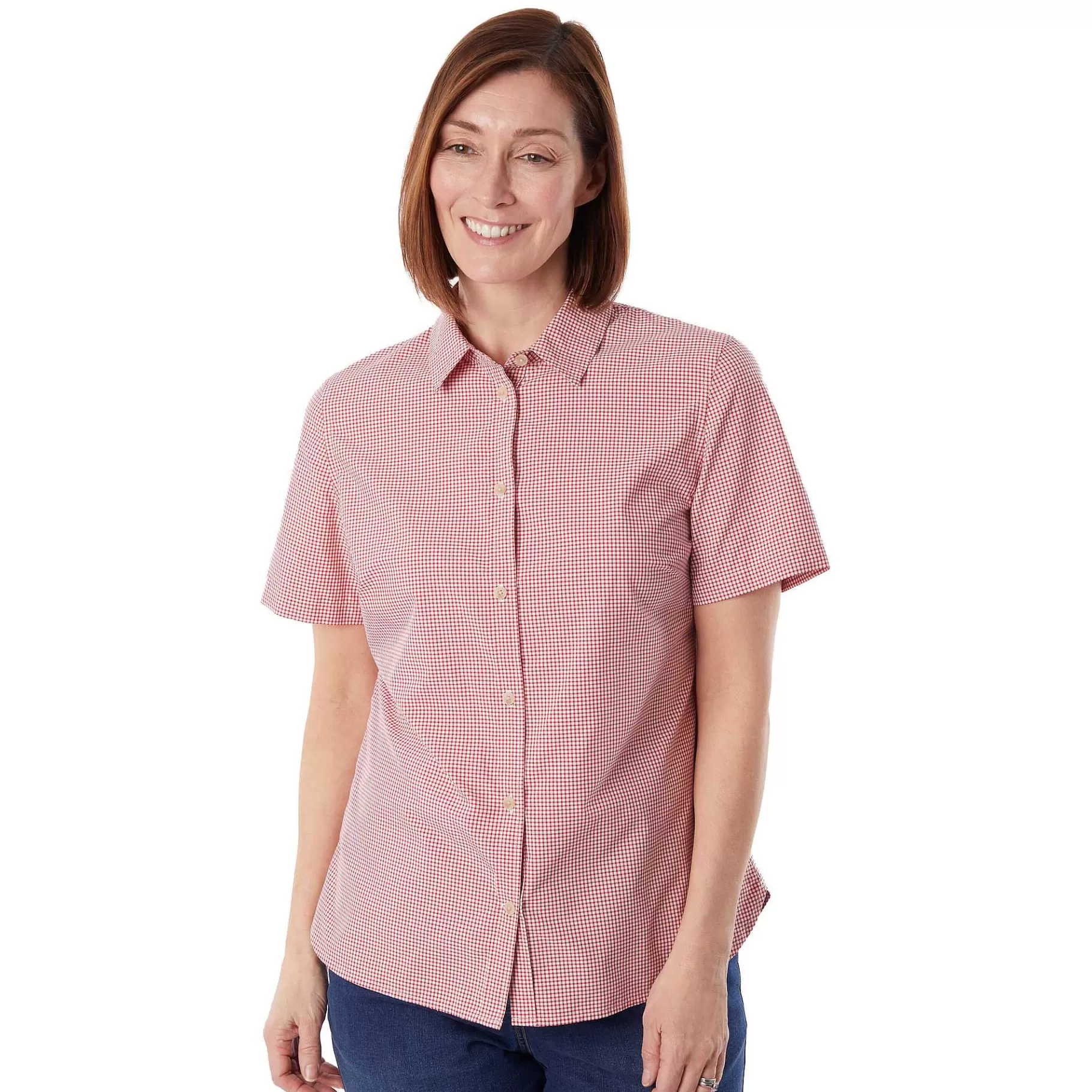 Best Sale Rohan Women'S Eave Short Sleeve Shirt Cardinal Pink Gingham