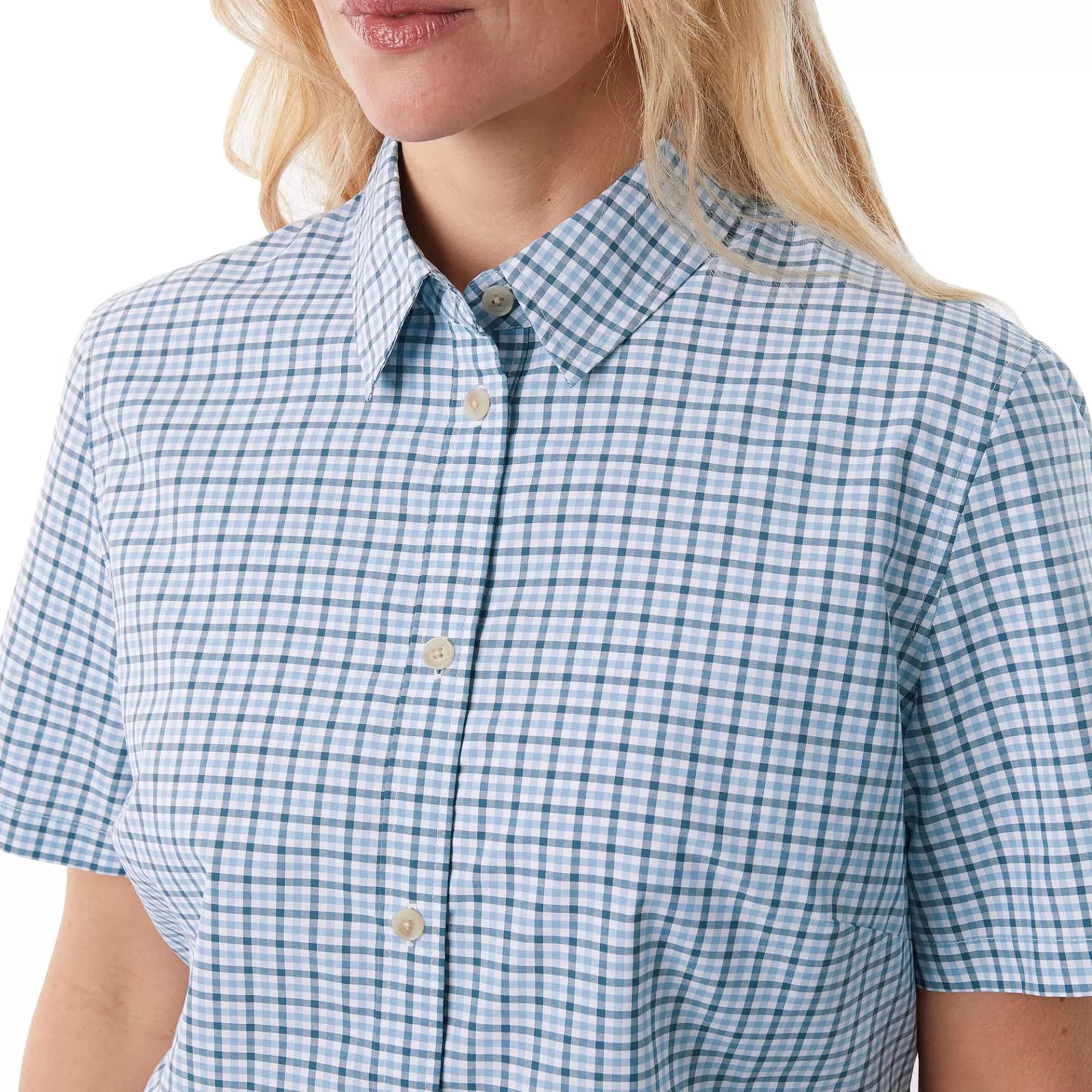 Hot Rohan Women'S Eave Short Sleeve Shirt Chambray Blue Gingham