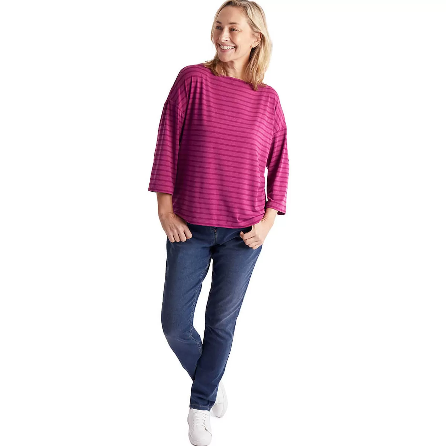 Sale Rohan Women'S Harbour Sleeve Top Raspberry Pink Marl Stripe