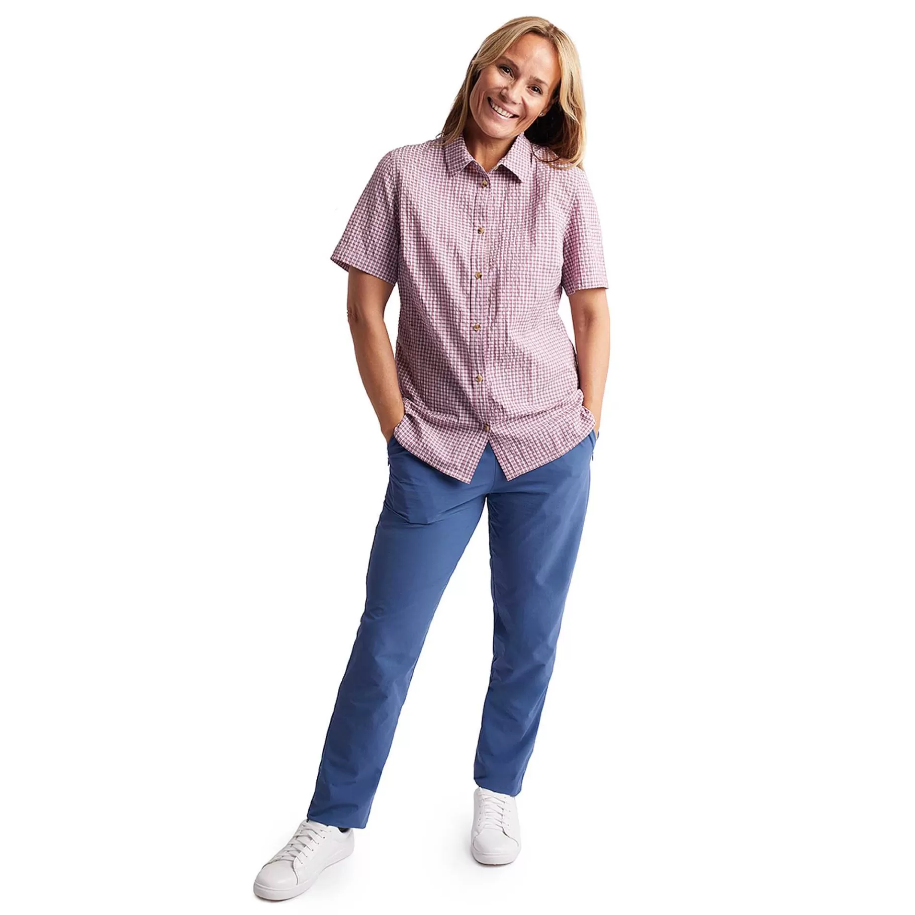 Discount Rohan Women'S Isle Short Sleeve Shirt Haze Purple Gingham