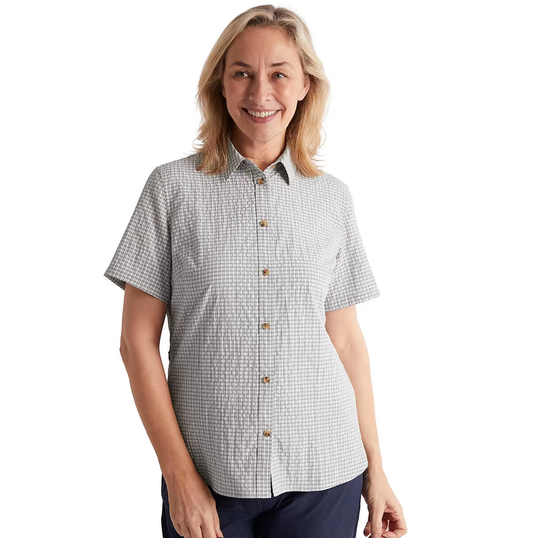 Shop Rohan Women'S Isle Short Sleeve Shirt Mineral Grey Gingham