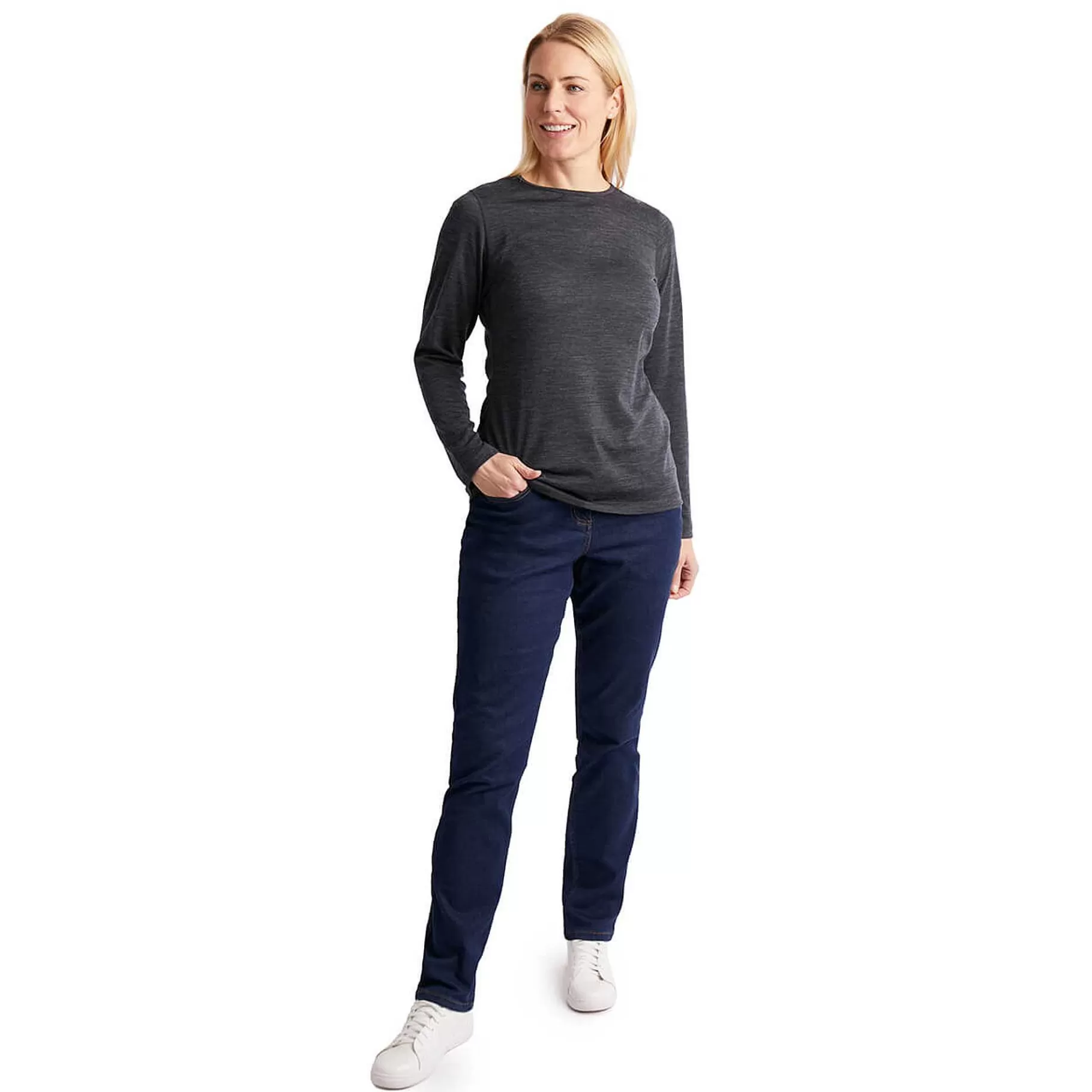 Best Rohan Women'S Merino Union 150 Long Sleeve Crew Dark Charcoal Marl