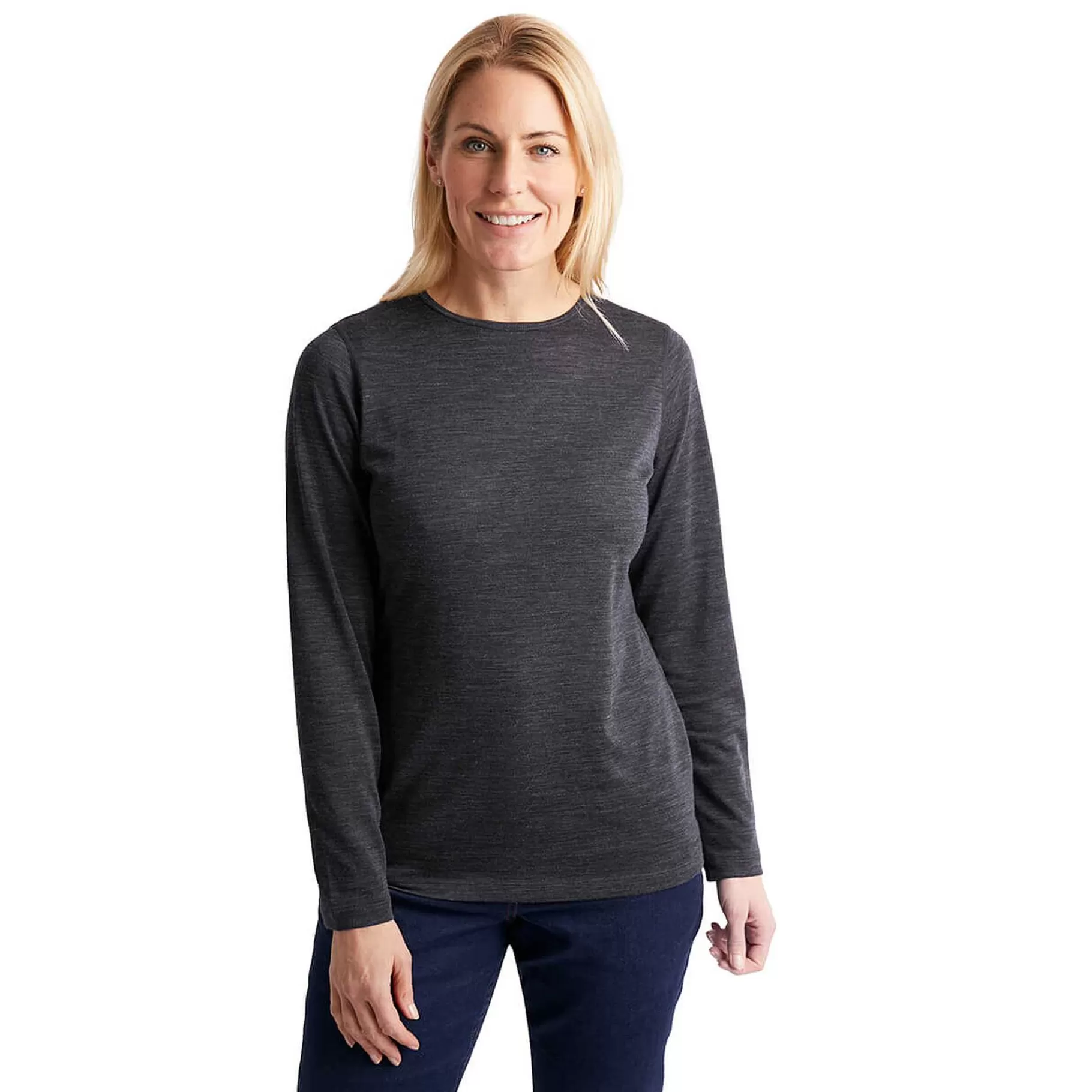 Best Rohan Women'S Merino Union 150 Long Sleeve Crew Dark Charcoal Marl