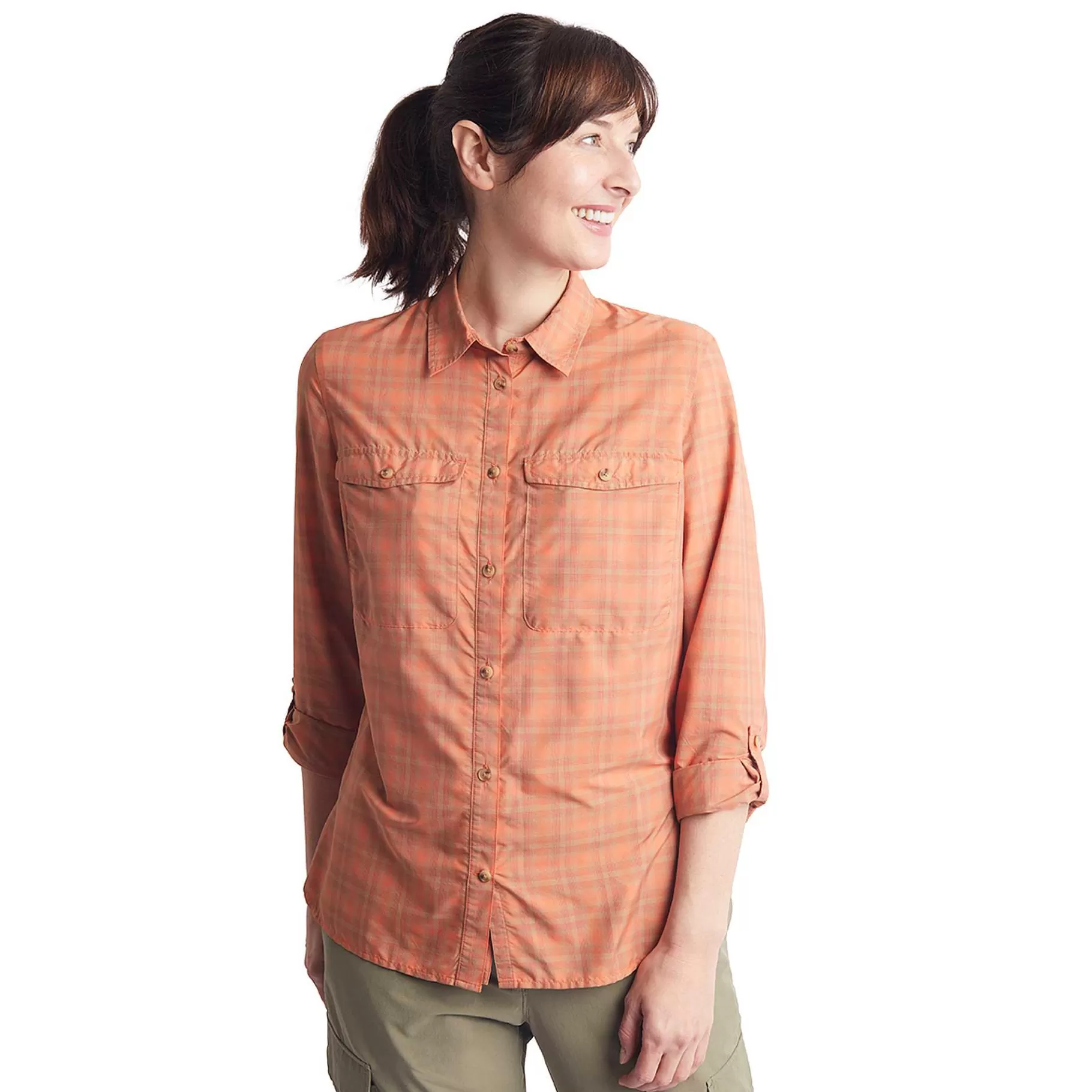 Outlet Rohan Women'S Savannah Long Sleeve Shirt Canyon Orange/Dune Check