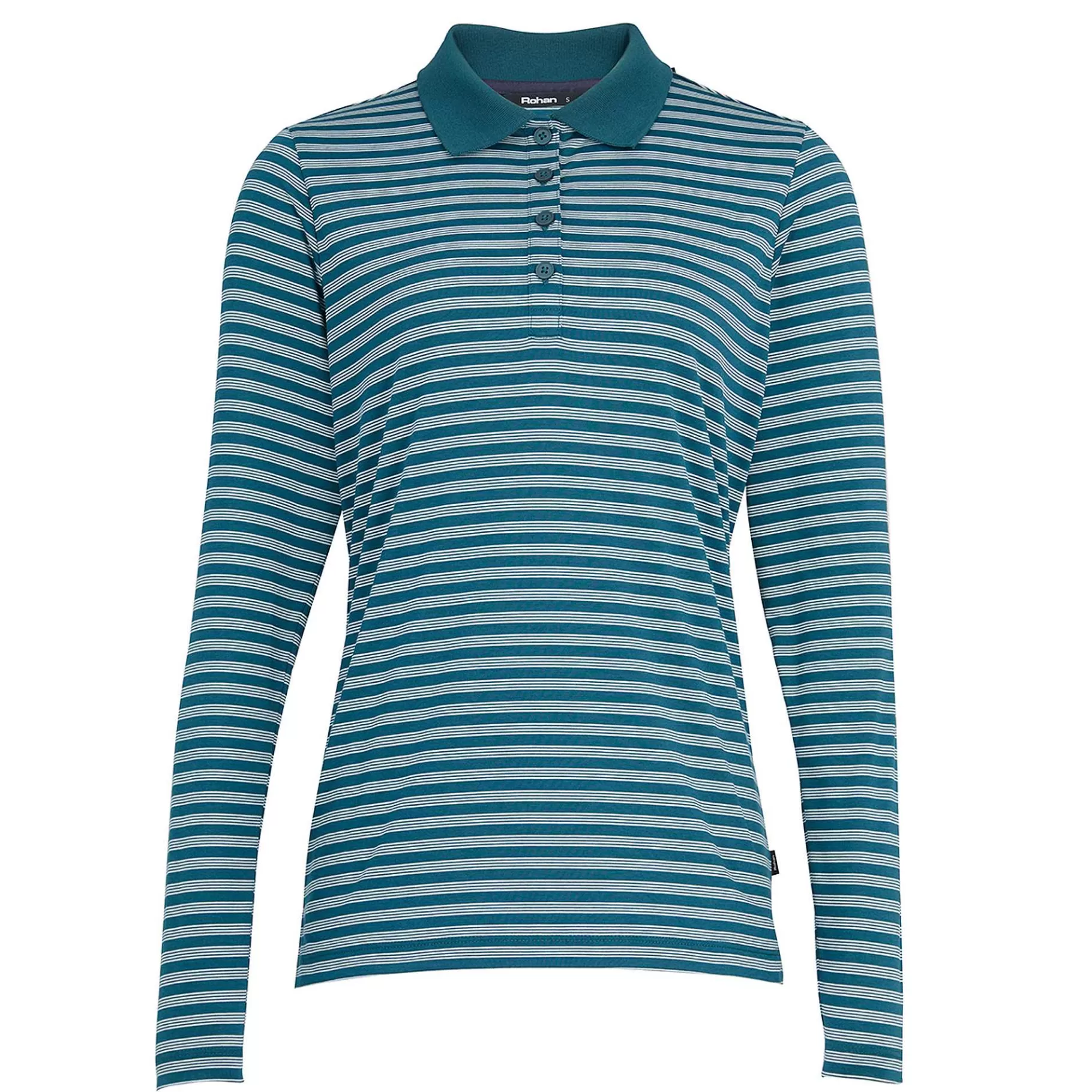 Clearance Rohan Women'S Shoreline Long Sleeve Polo Teal Blue Stripe