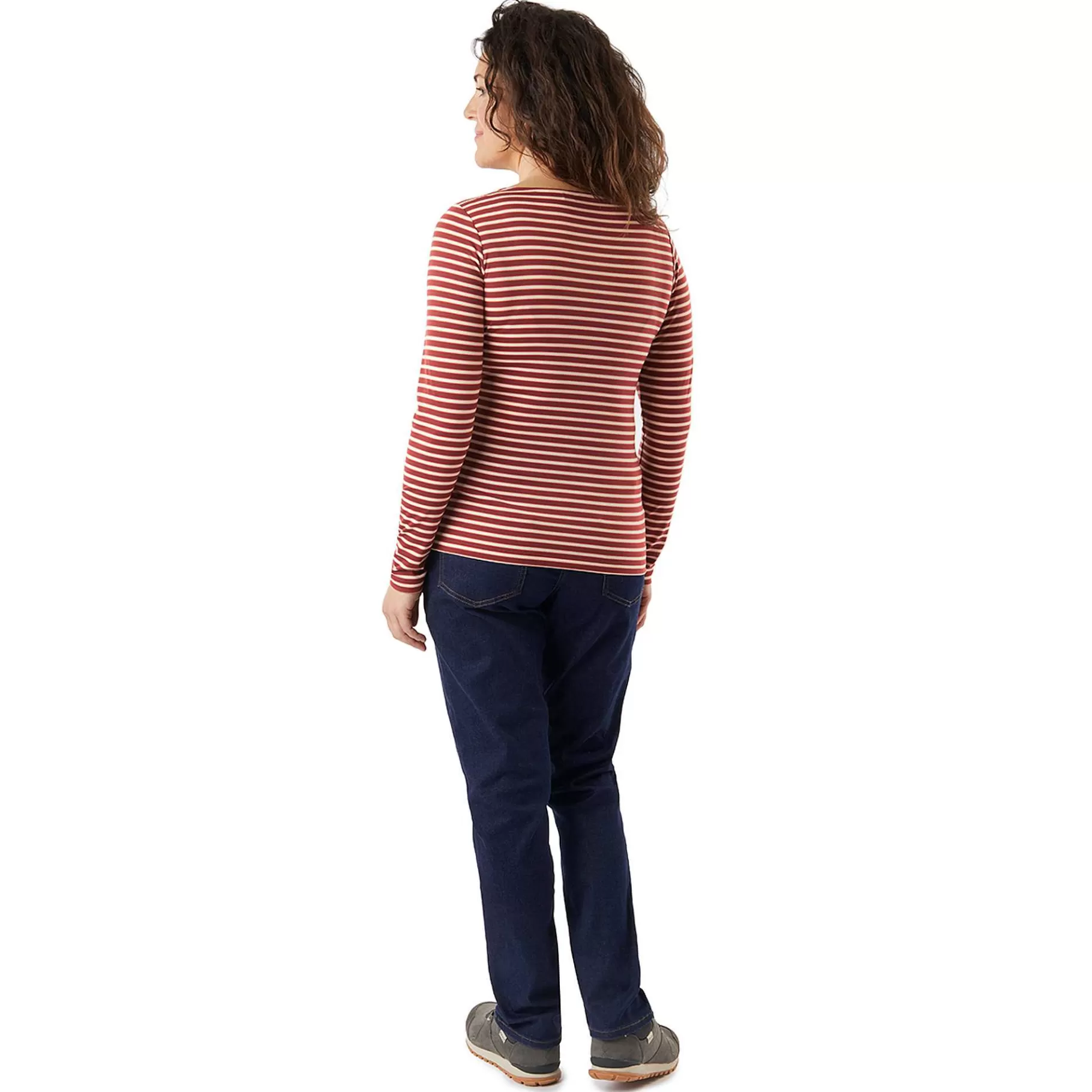 Best Sale Rohan Women'S Shoreline Long Sleeve Top Auburn Red/Ecru Stripe