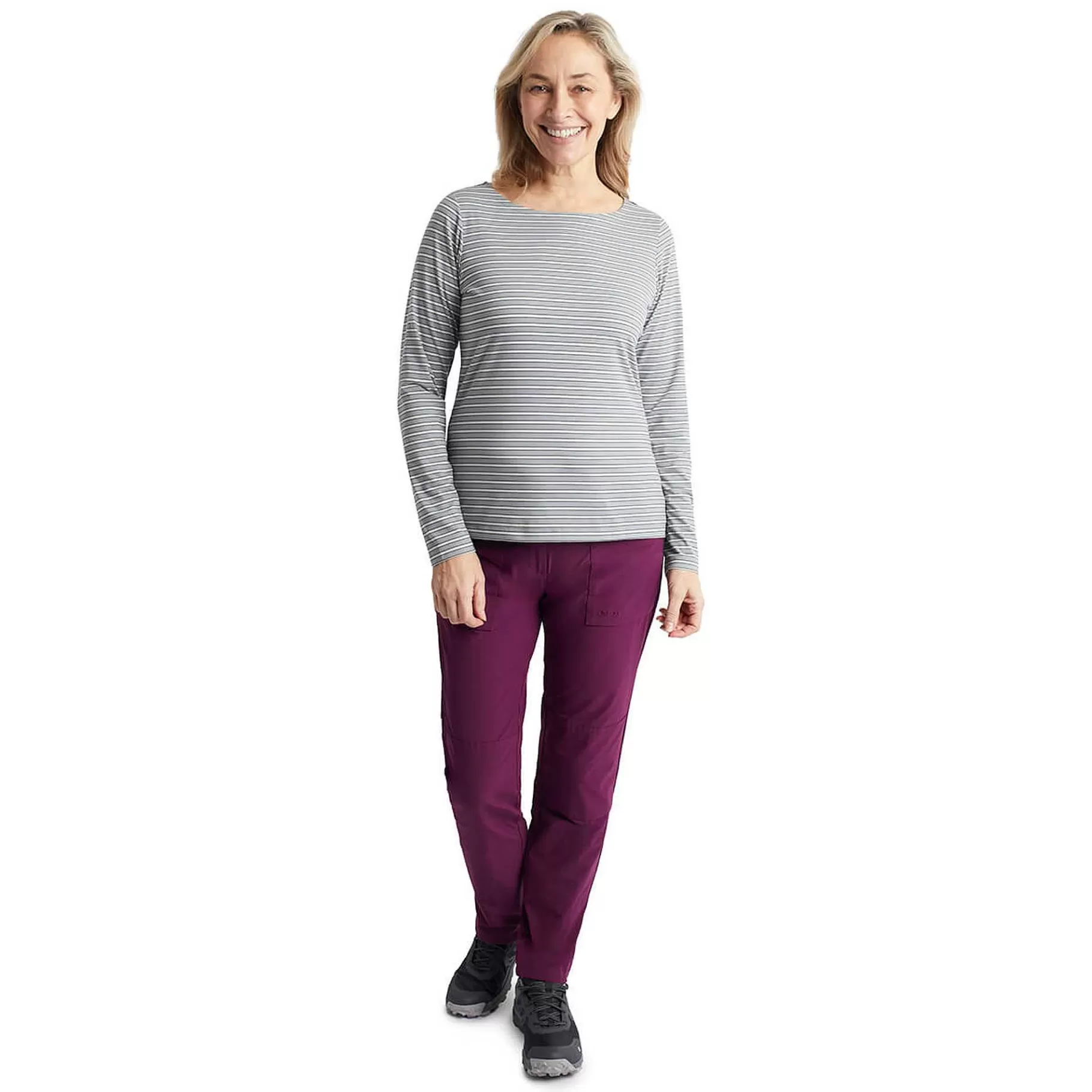 Discount Rohan Women'S Shoreline Long Sleeve Top Haze Grey/Ecru Stripe