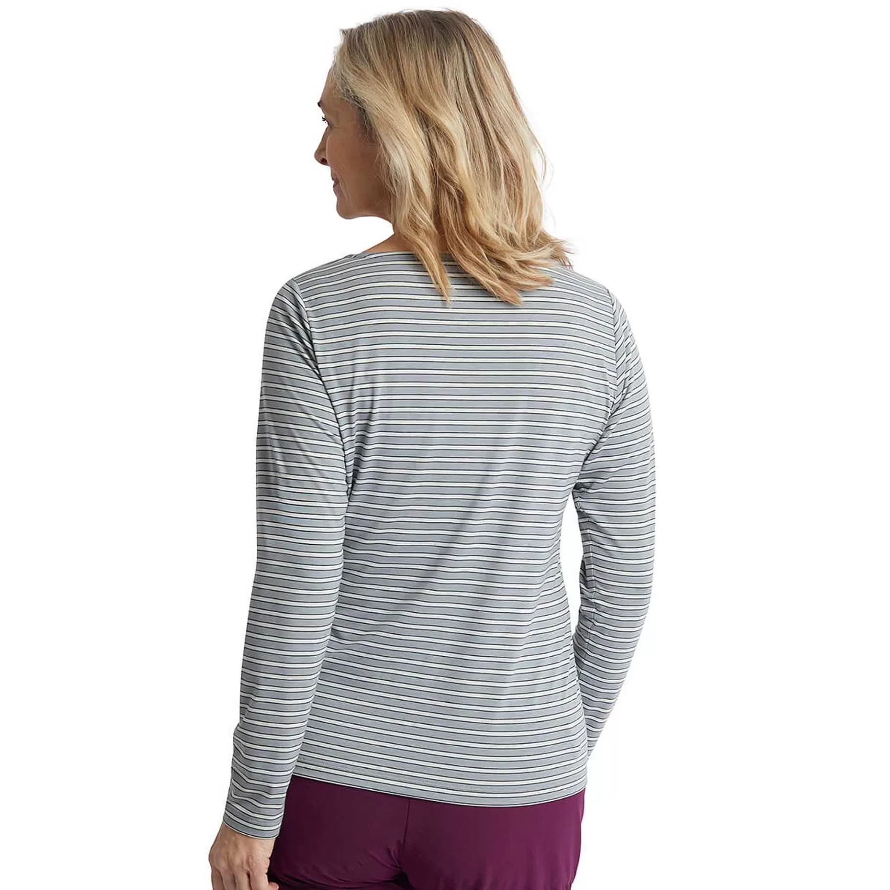 Discount Rohan Women'S Shoreline Long Sleeve Top Haze Grey/Ecru Stripe