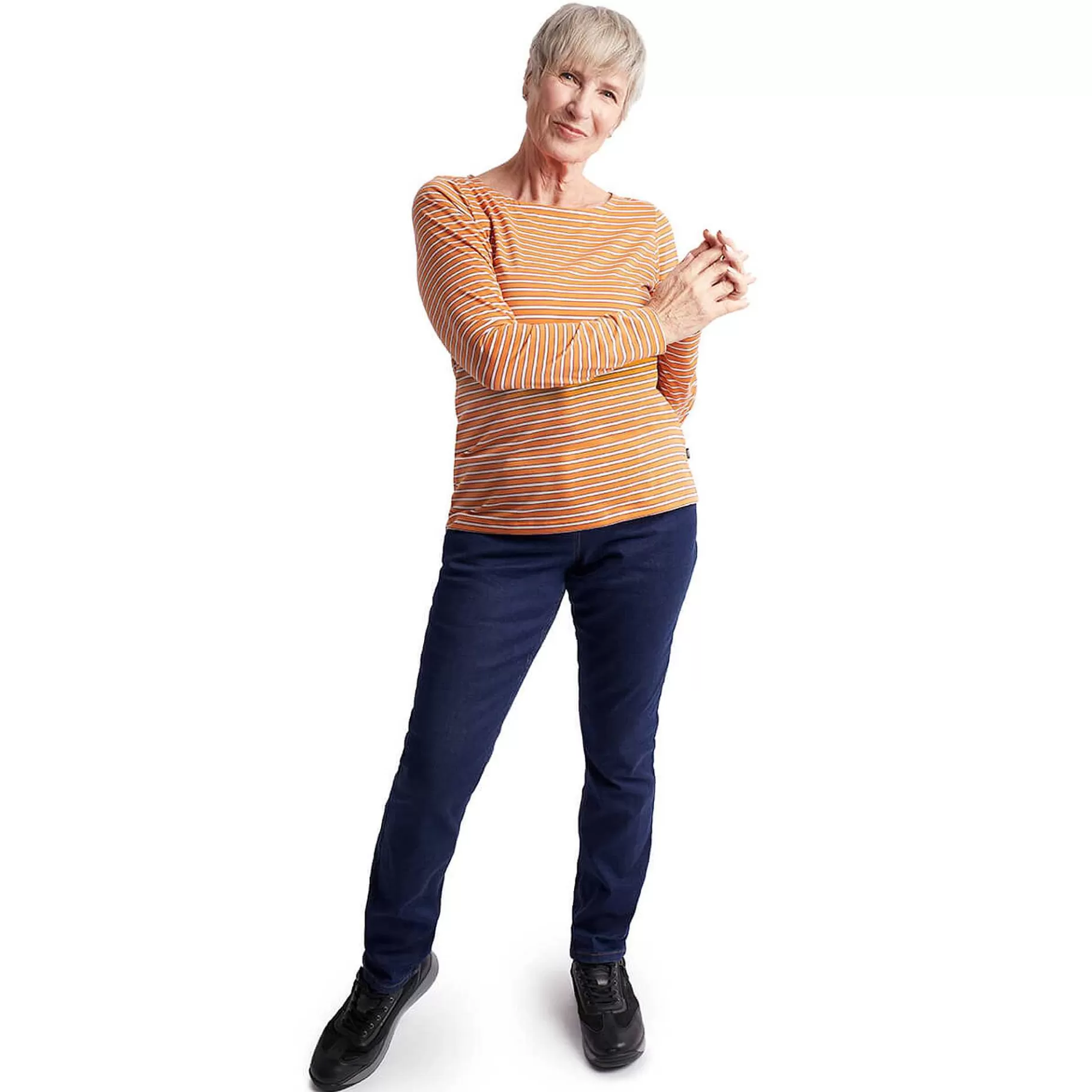New Rohan Women'S Shoreline Long Sleeve Top Sunset Orange/Ecru Stripe