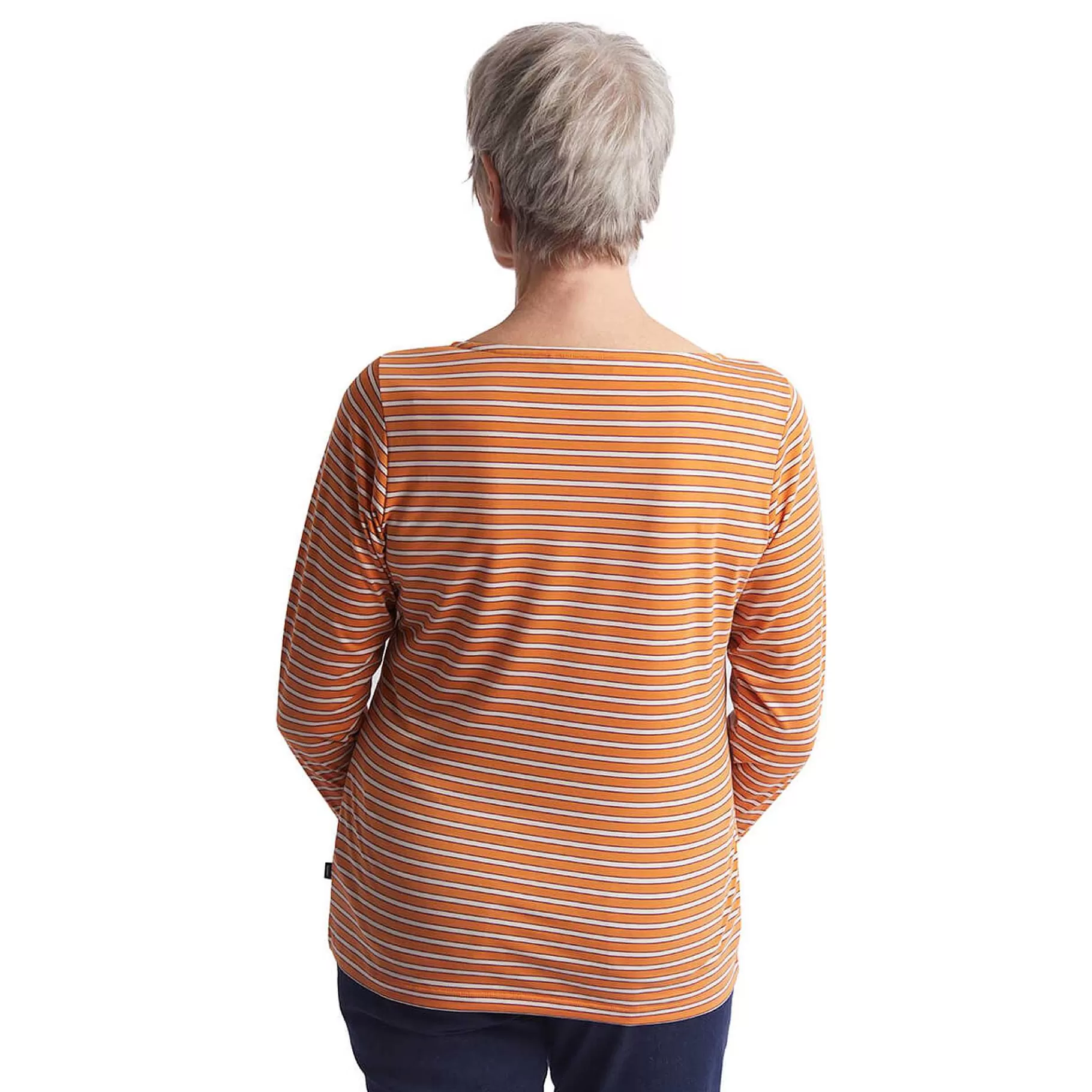 New Rohan Women'S Shoreline Long Sleeve Top Sunset Orange/Ecru Stripe