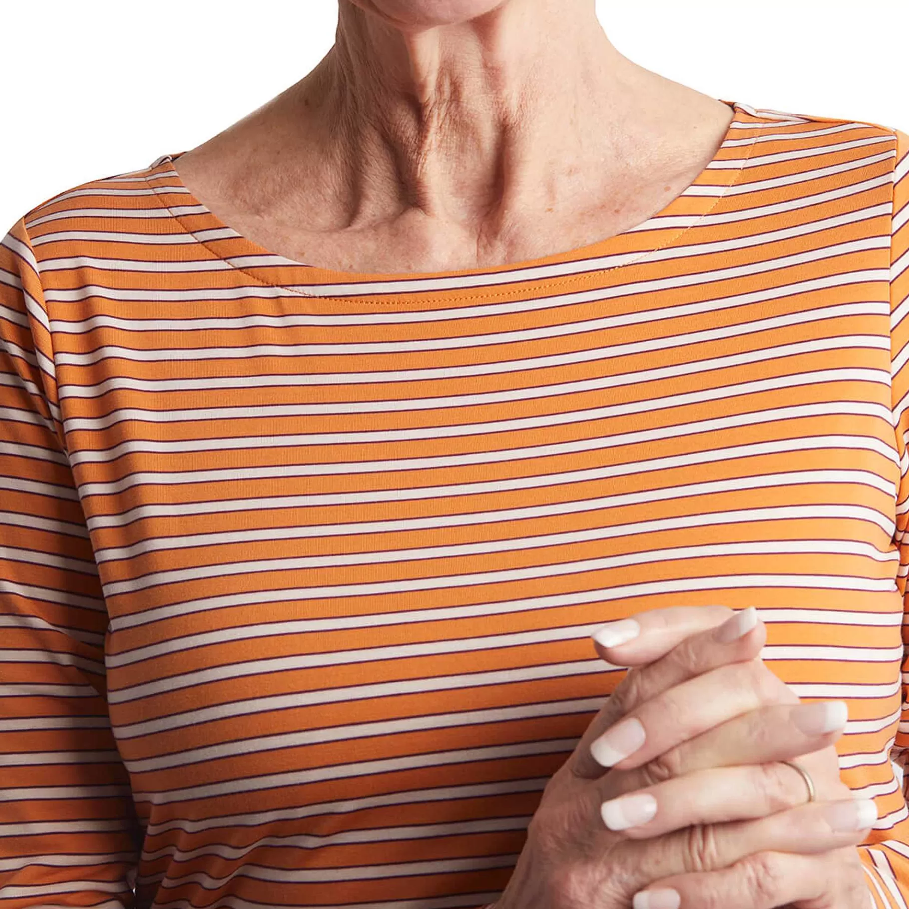 New Rohan Women'S Shoreline Long Sleeve Top Sunset Orange/Ecru Stripe