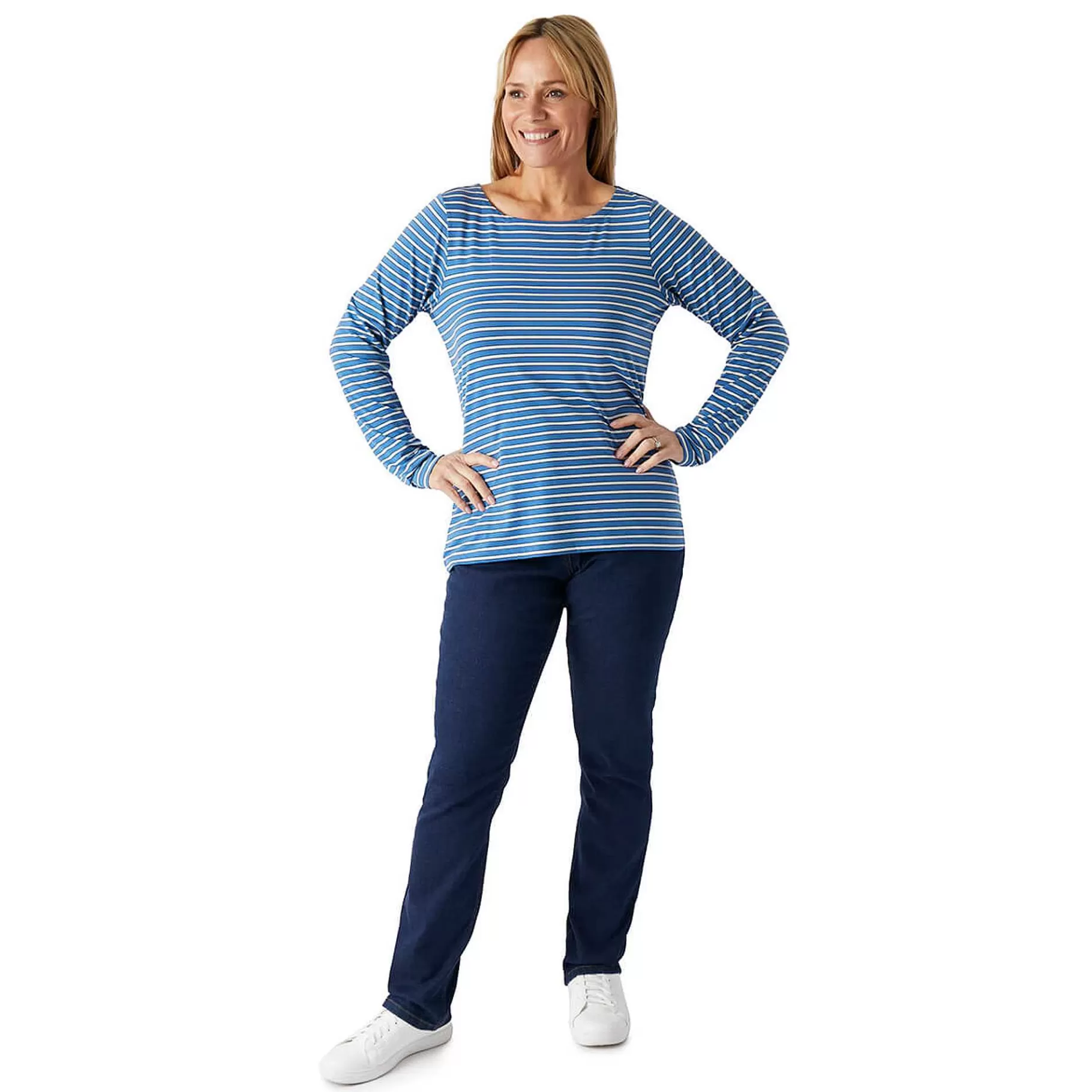 Outlet Rohan Women'S Shoreline Long Sleeve Top Zephyr Blue/French Blue Stripe
