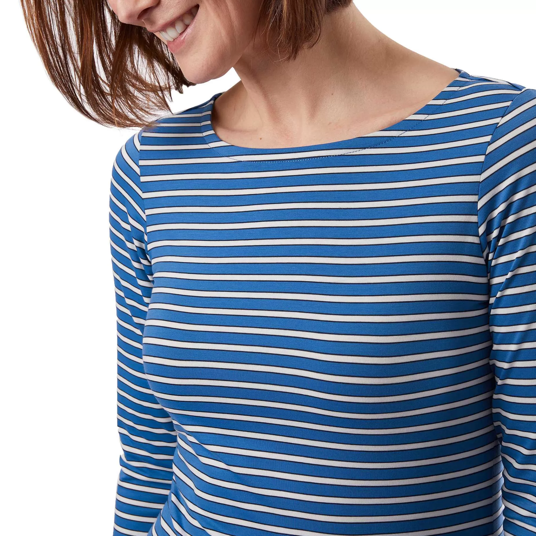 Outlet Rohan Women'S Shoreline Long Sleeve Top Zephyr Blue/French Blue Stripe