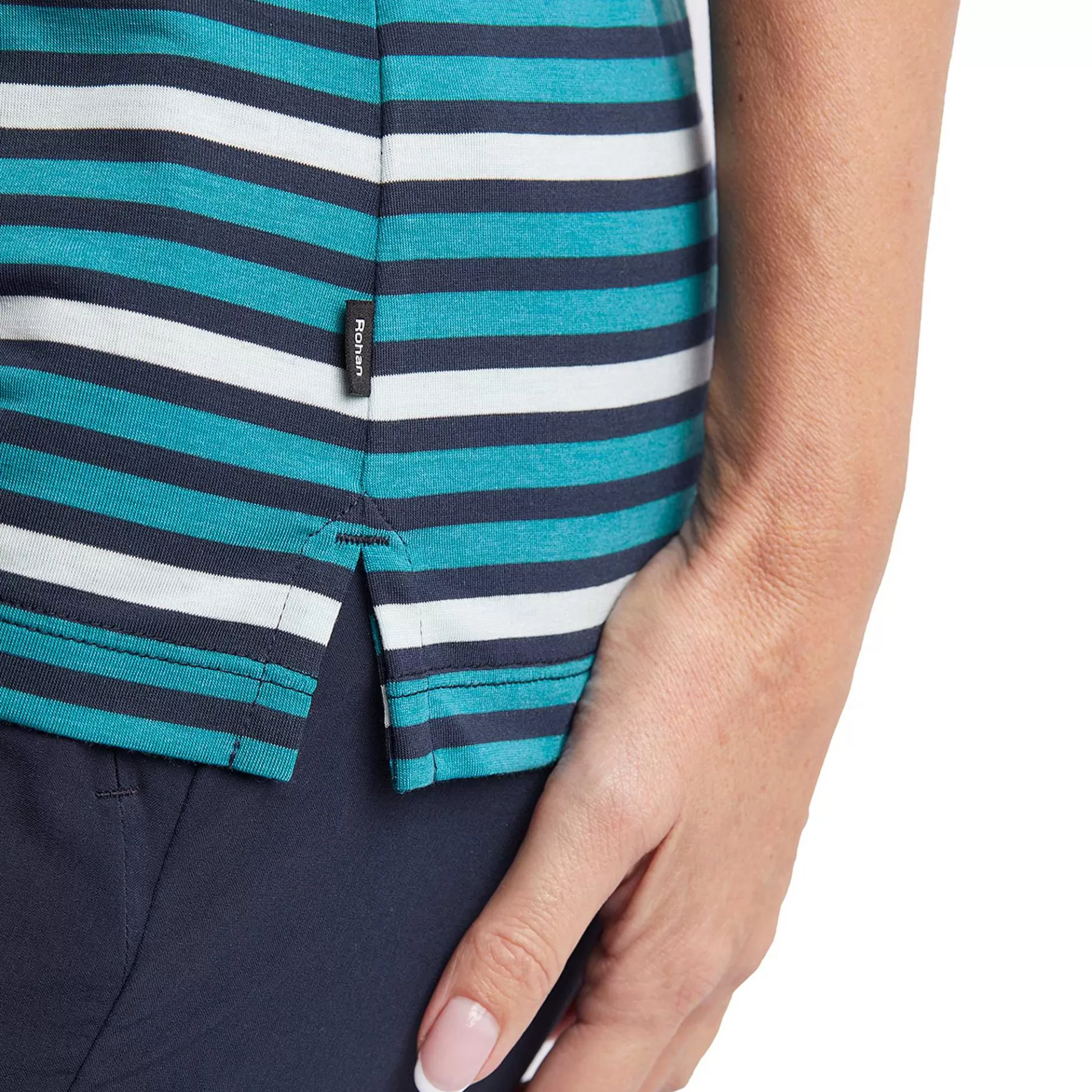 Best Sale Rohan Women'S Shoreline Short Sleeve Polo Cove Blue/Navy Stripe