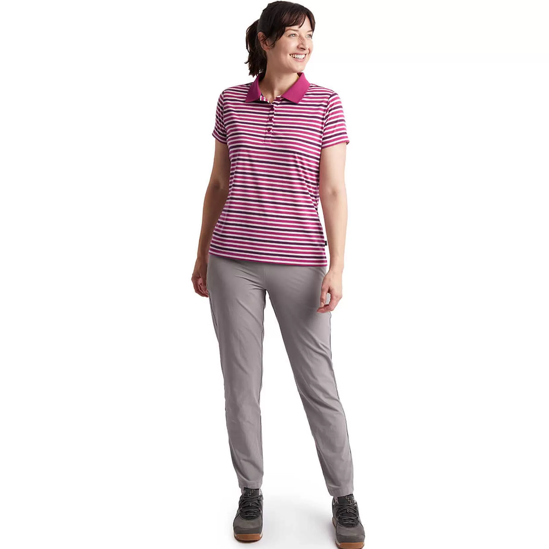 Outlet Rohan Women'S Shoreline Short Sleeve Polo Raspberry Pink/Purple Stripe