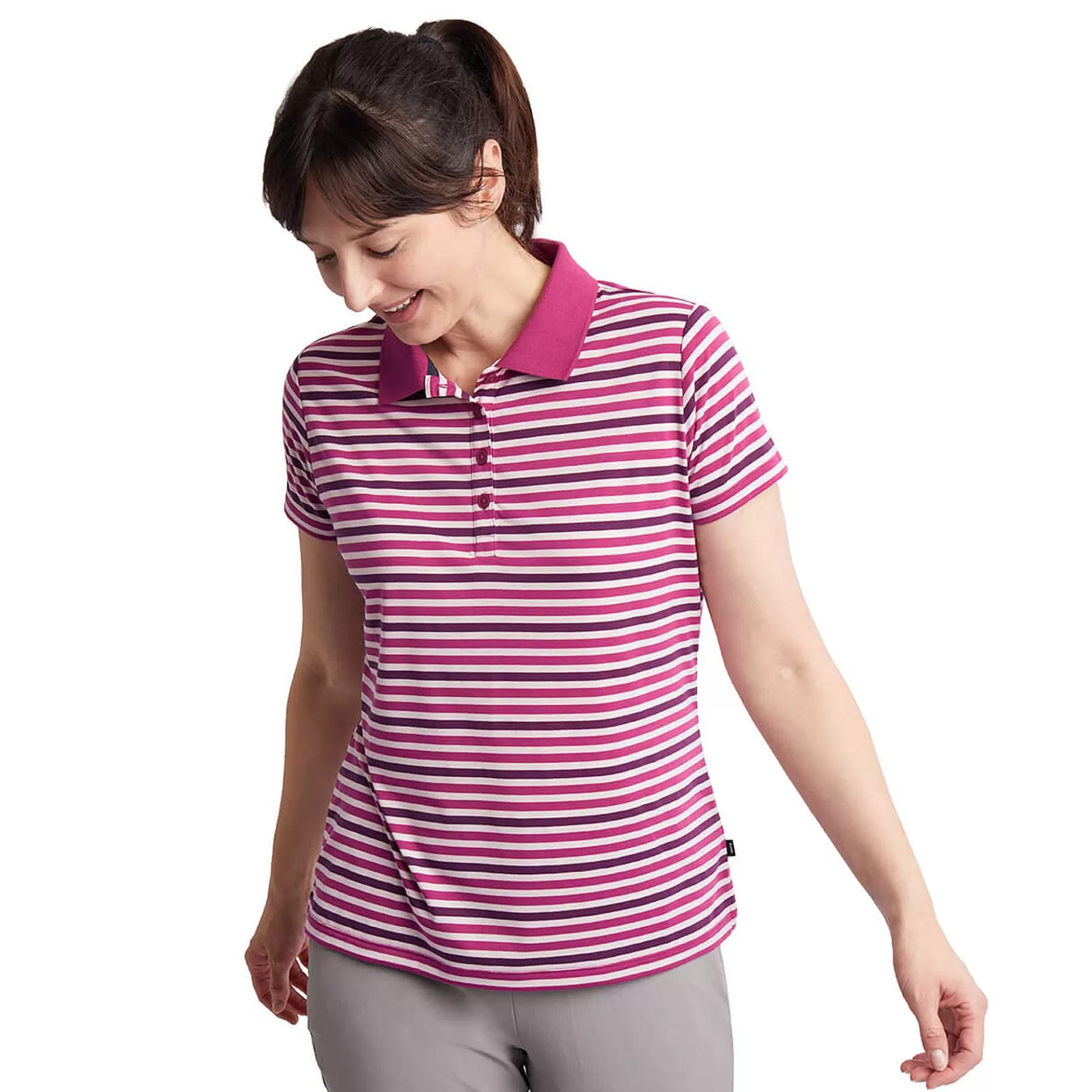 Outlet Rohan Women'S Shoreline Short Sleeve Polo Raspberry Pink/Purple Stripe