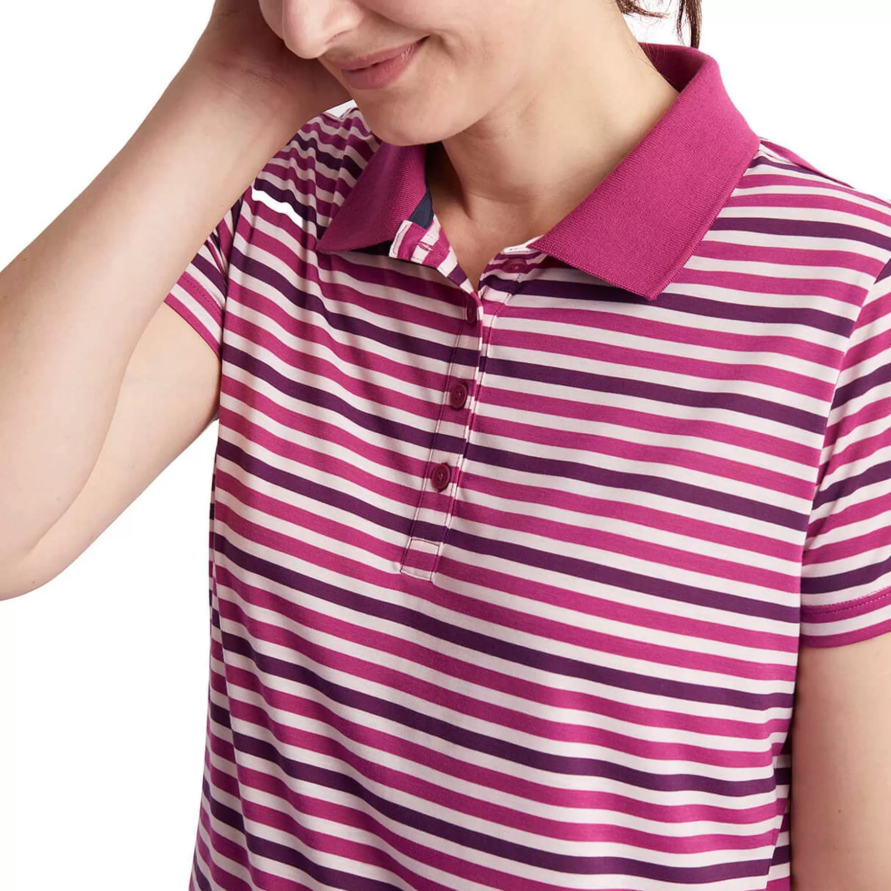 Outlet Rohan Women'S Shoreline Short Sleeve Polo Raspberry Pink/Purple Stripe