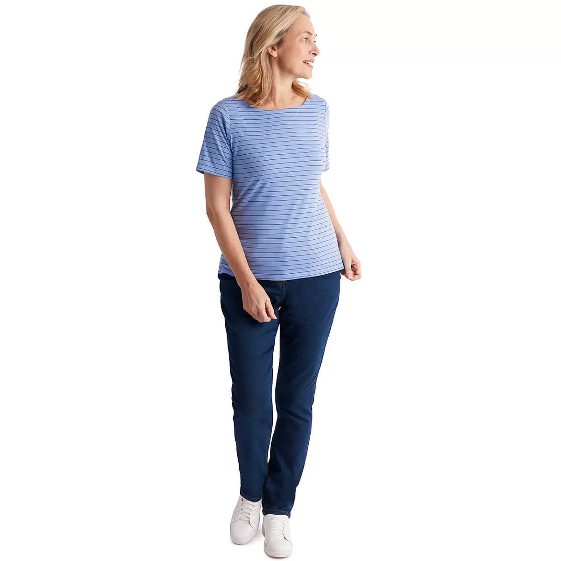 Best Sale Rohan Women'S Shoreline Short Sleeve Top Orchid Lilac/Navy Stripe