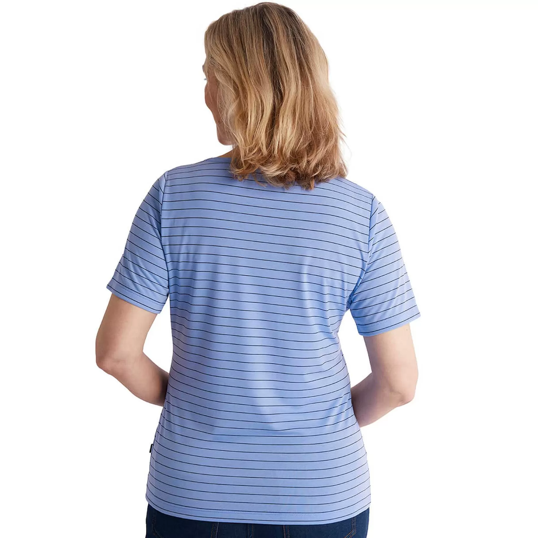 Best Sale Rohan Women'S Shoreline Short Sleeve Top Orchid Lilac/Navy Stripe