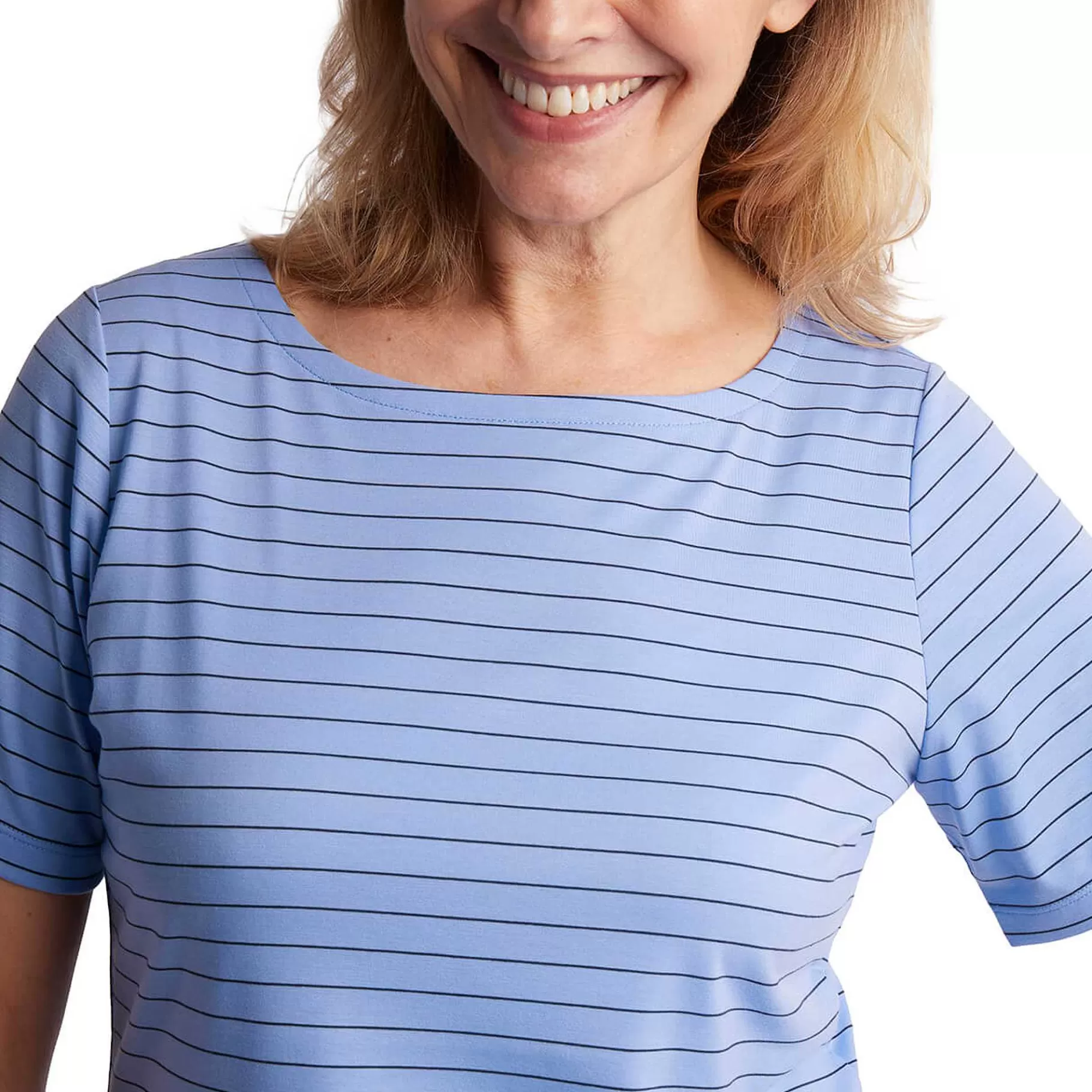 Best Sale Rohan Women'S Shoreline Short Sleeve Top Orchid Lilac/Navy Stripe