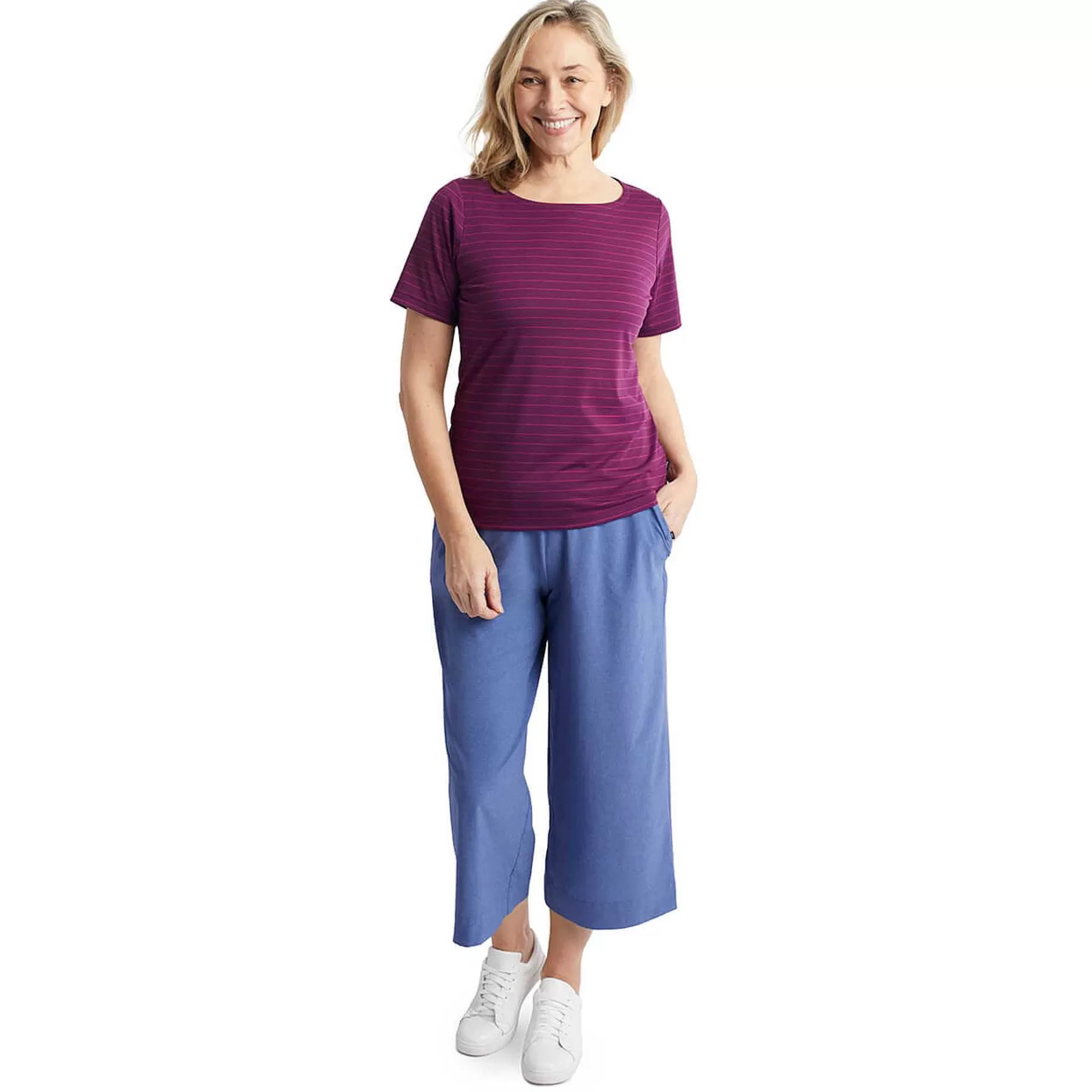 Fashion Rohan Women'S Shoreline Short Sleeve Top Plum Purple/Pink Stripe