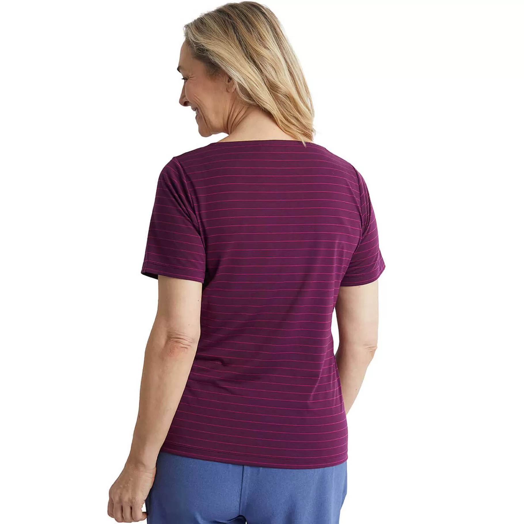 Fashion Rohan Women'S Shoreline Short Sleeve Top Plum Purple/Pink Stripe
